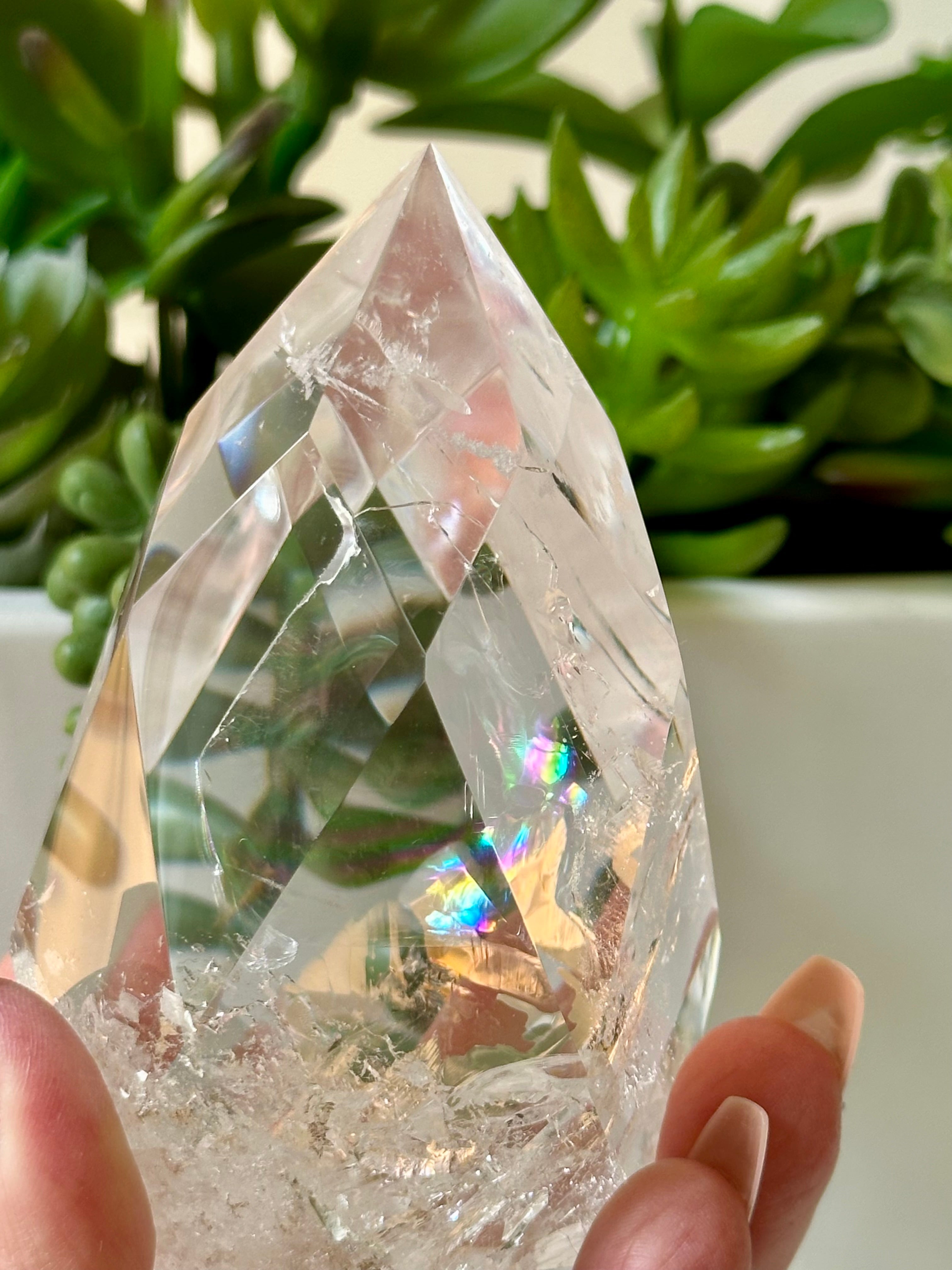 Clear quartz crystal flame