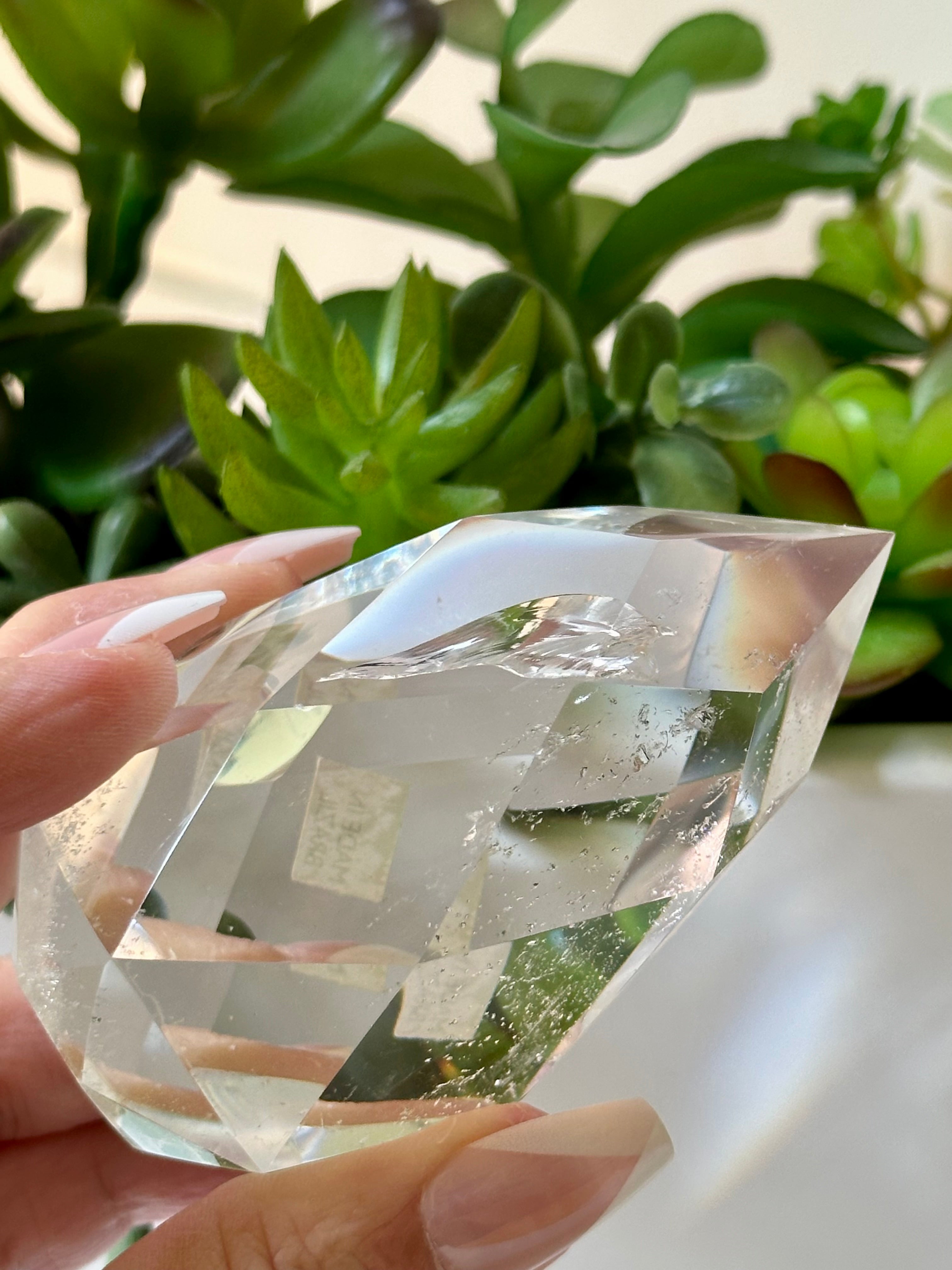 Medium High Clarity Multifaceted Quartz Flame. 198 gr.