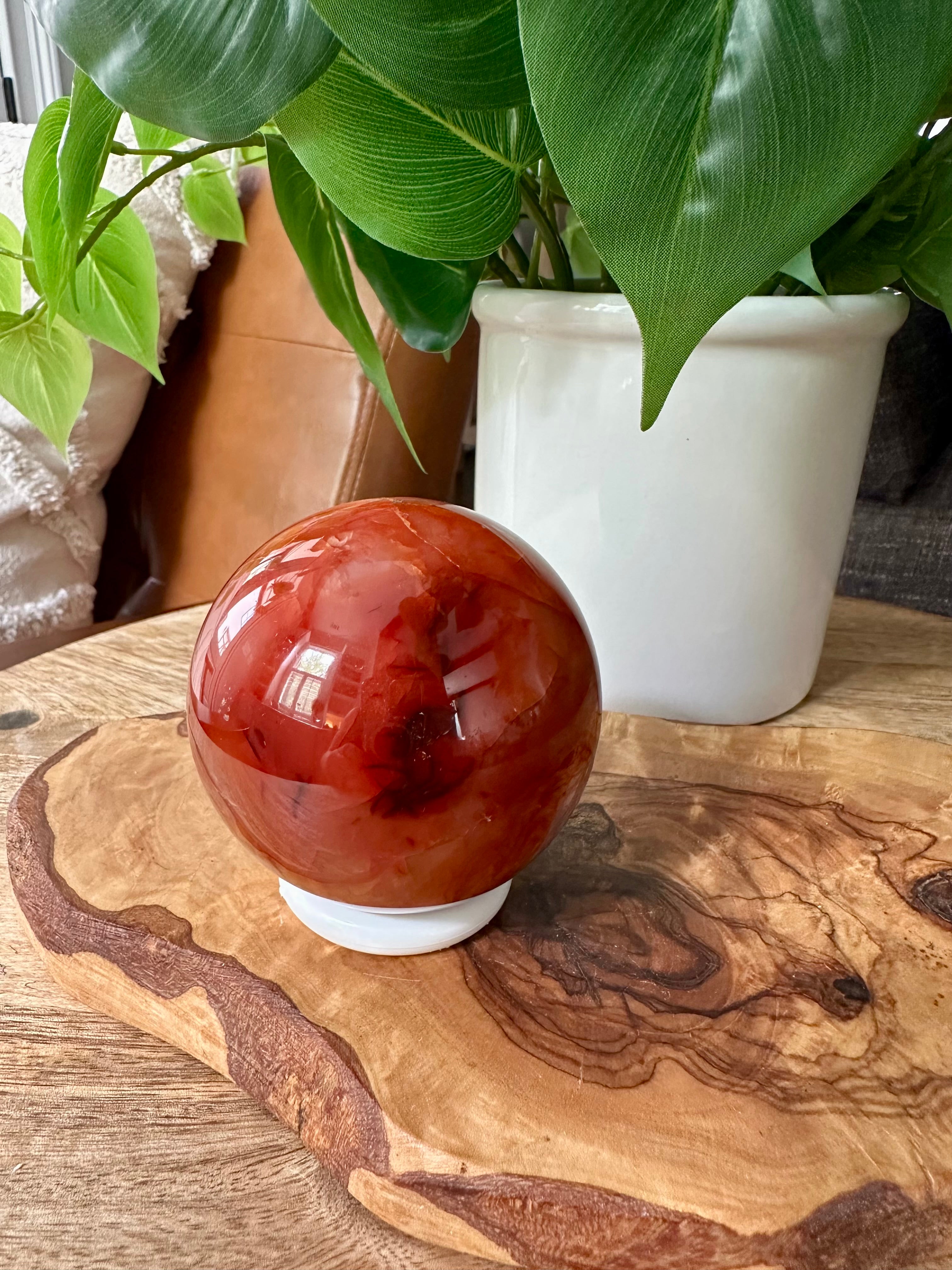 Carnelian Sphere with natural Druzy inclusion. 70mm.