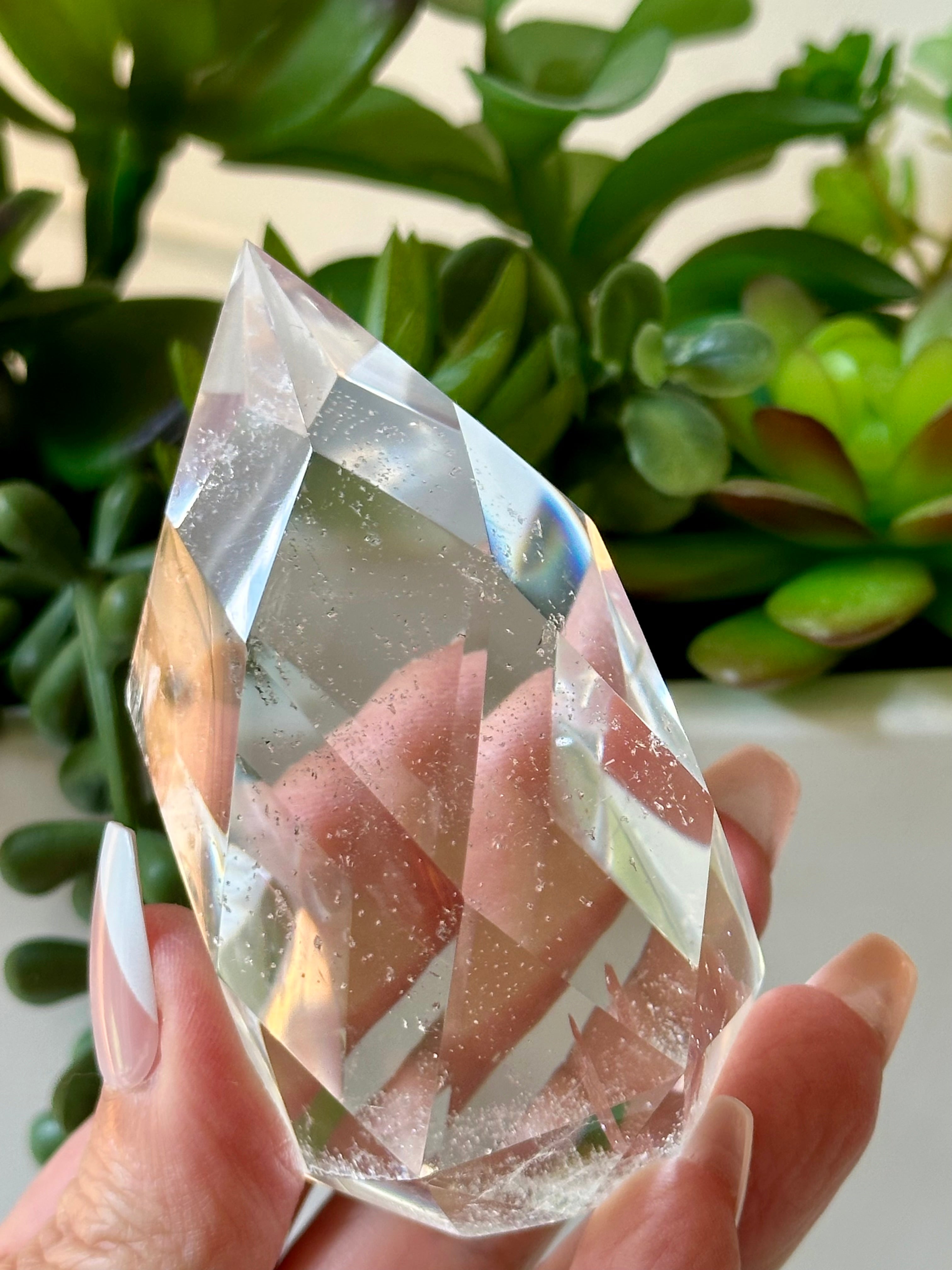 Medium High Clarity Multifaceted Quartz Flame. 198 gr.