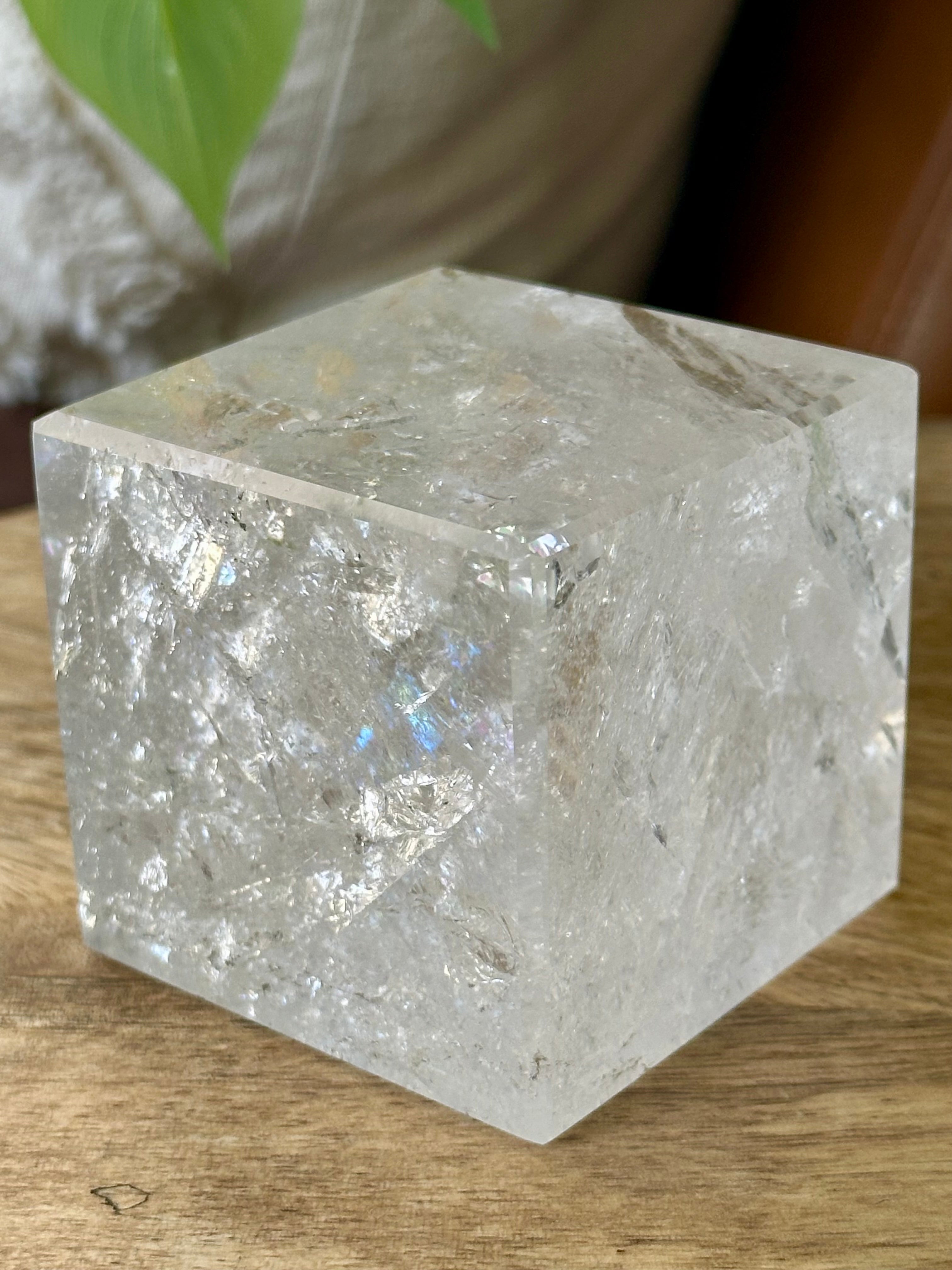 Quartz Hexahedron from Brazil. Polished large clear Quartz Platonic Shape.