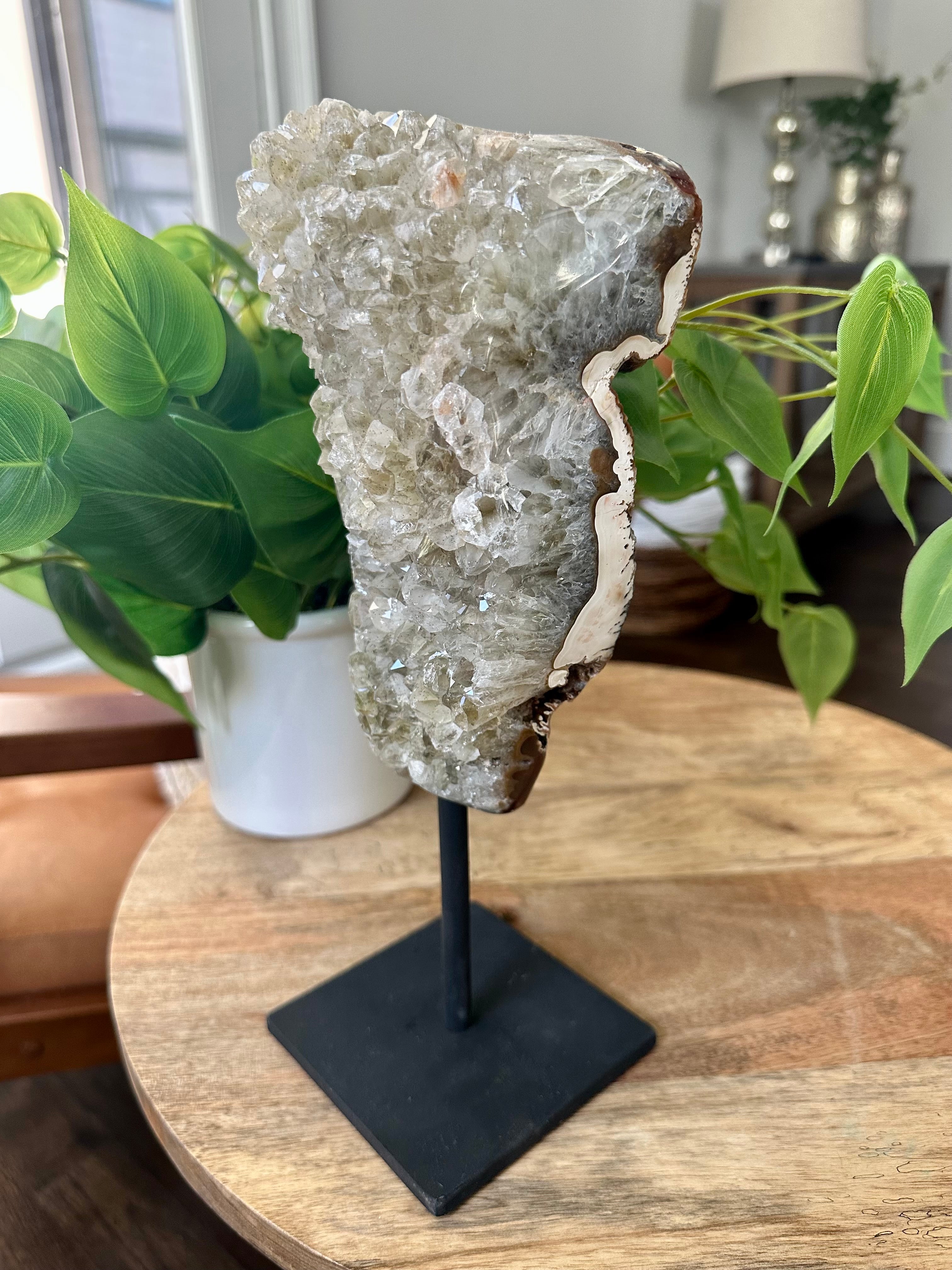 Rare Green Amethyst Cluster on Iron Stand