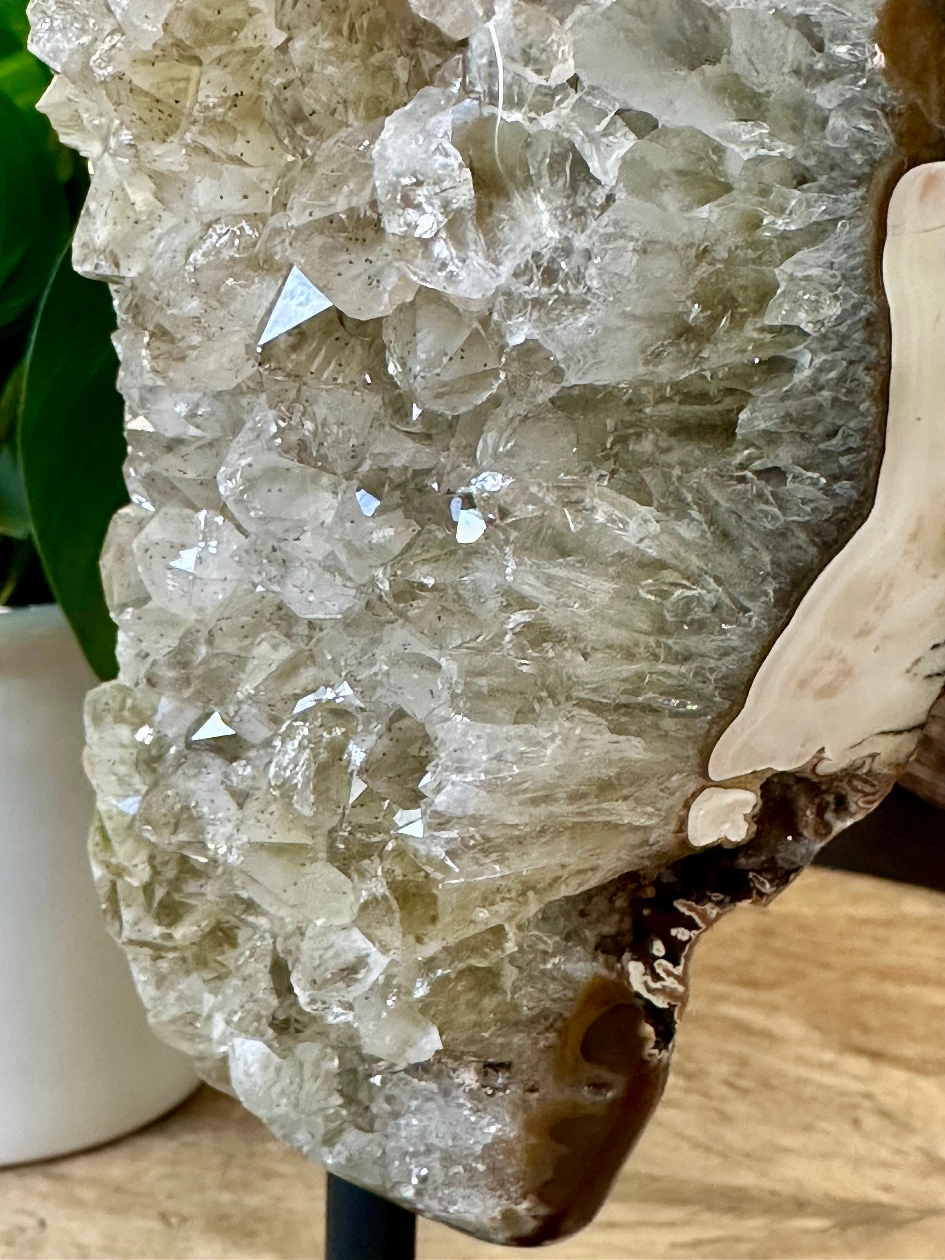 Rare Green Amethyst Cluster on Iron Stand