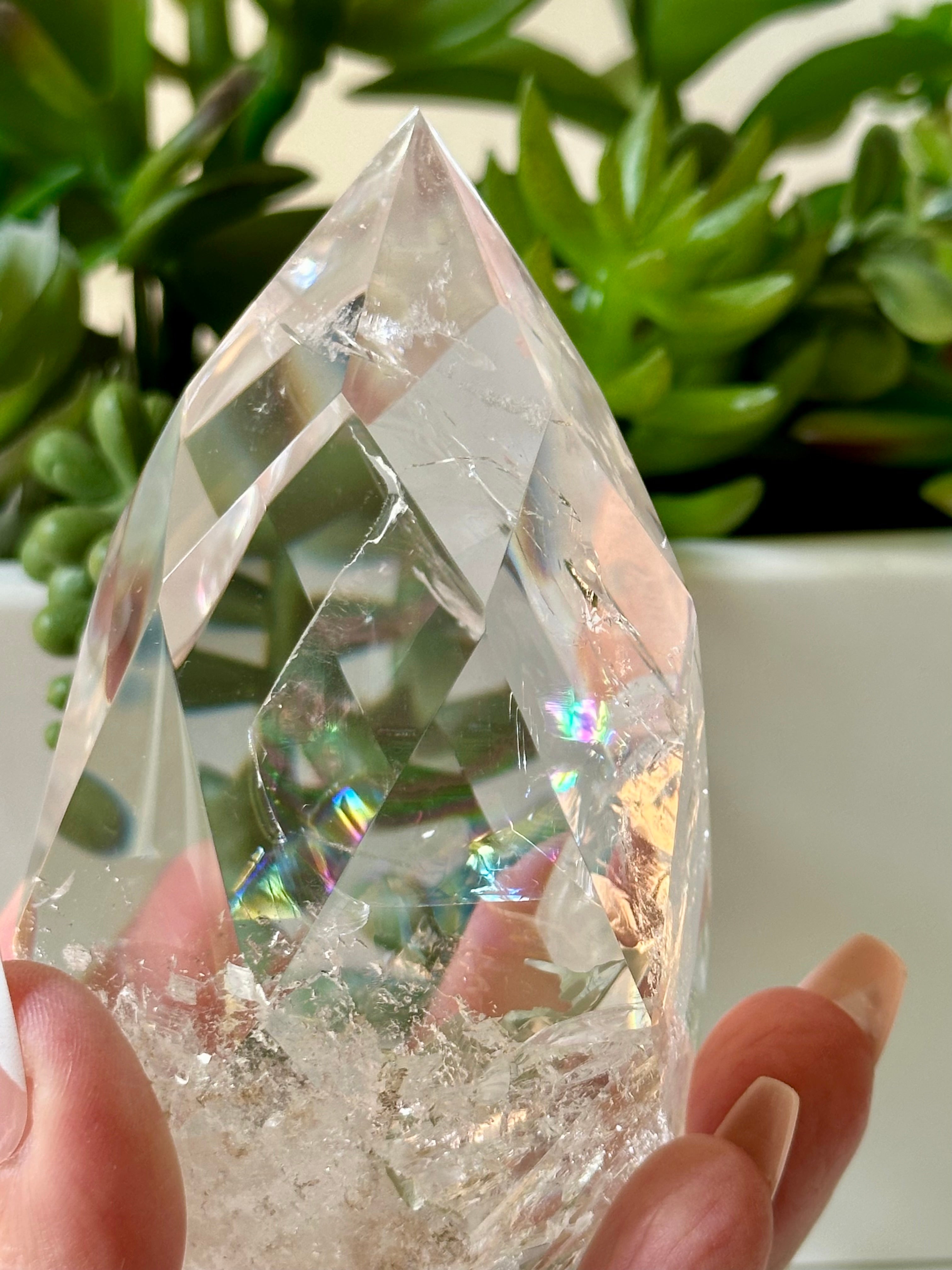 Clear quartz crystal flame
