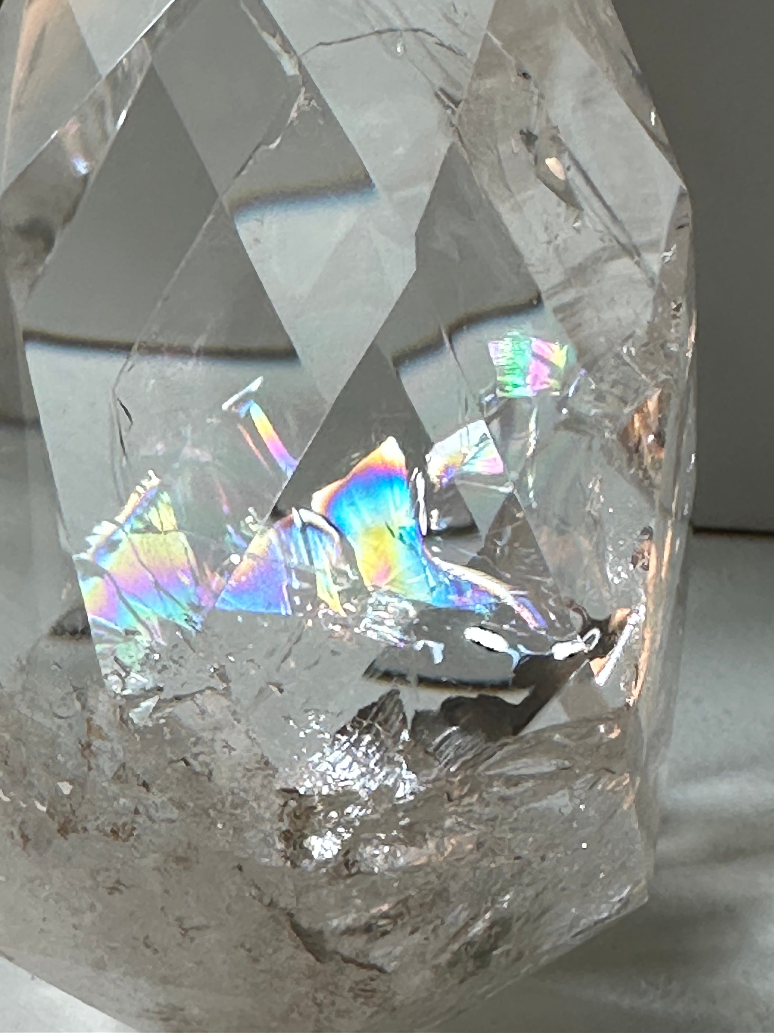 Quartz Crystal with iridescent rainbow patterns
