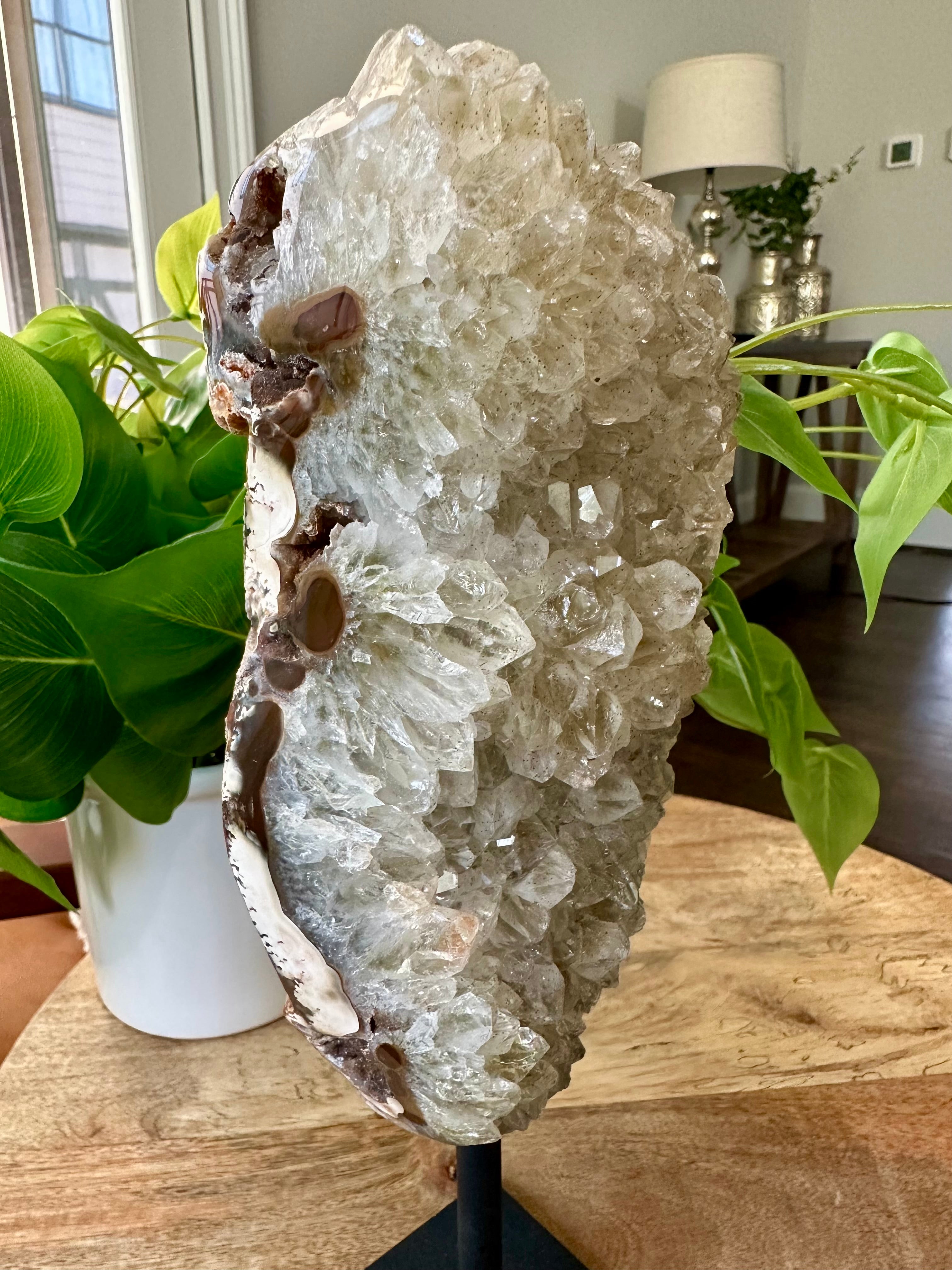 Rare Green Amethyst Cluster on Iron Stand