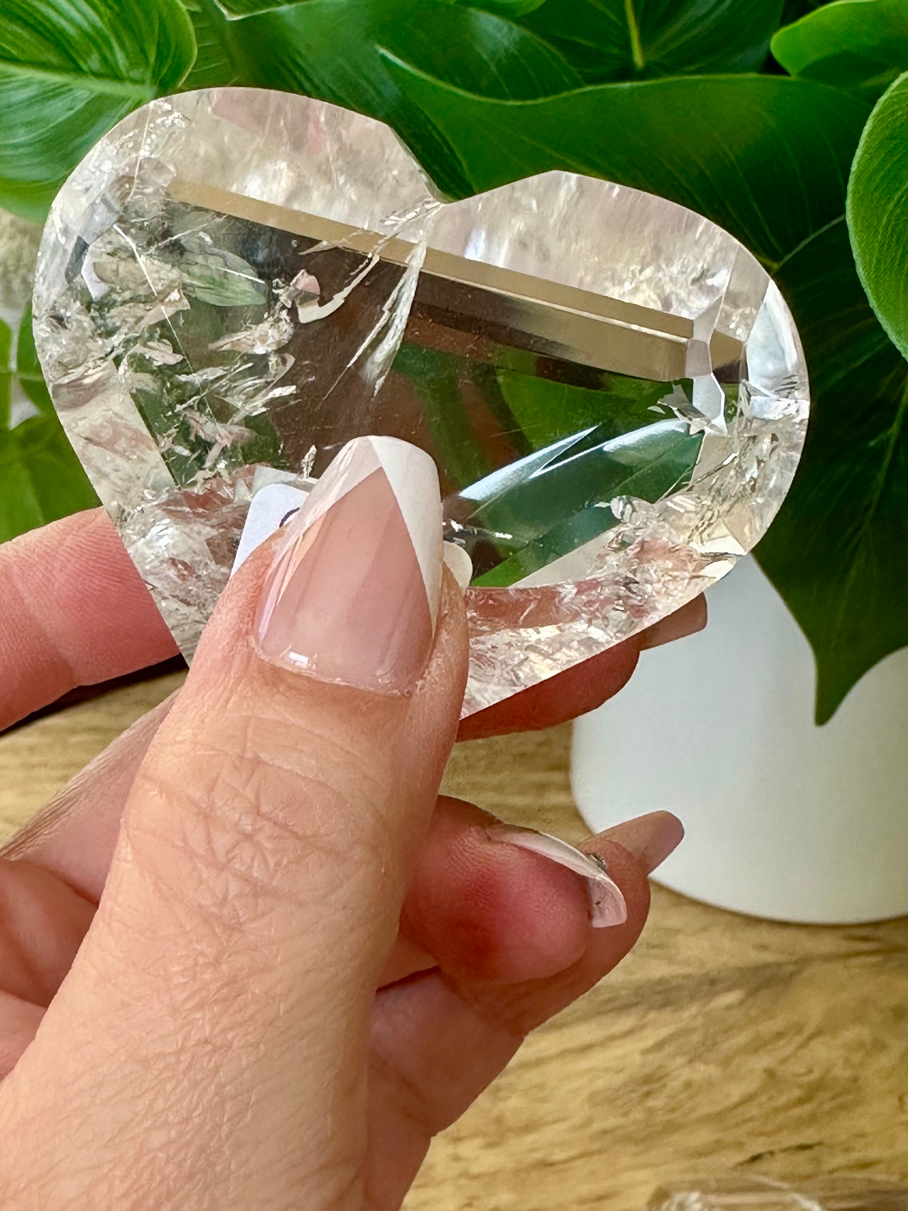 Quartz Polished Hearts with Rainbows from Brazil