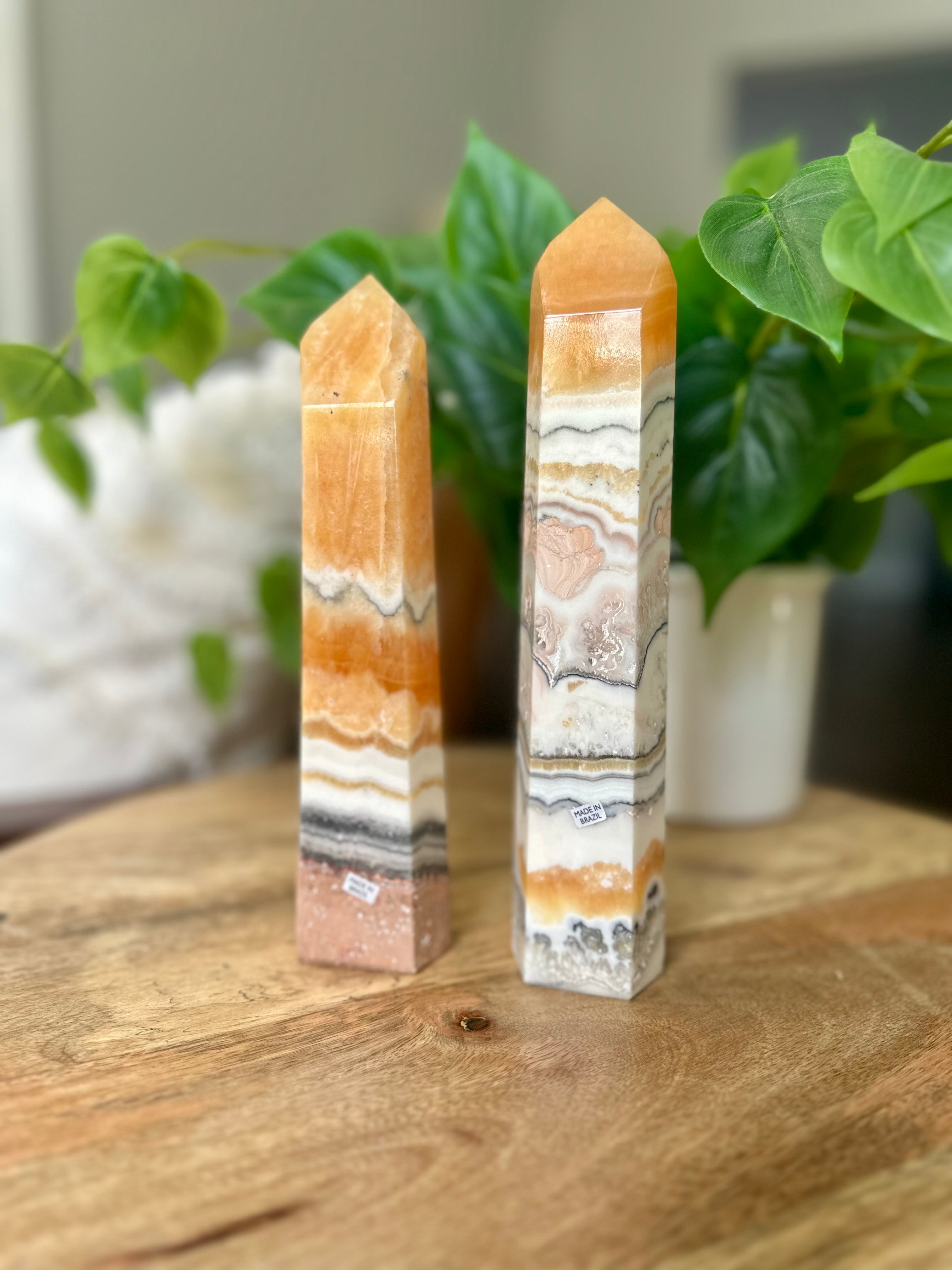 Extra Large Orange Calcite with Chalcedoni Towers