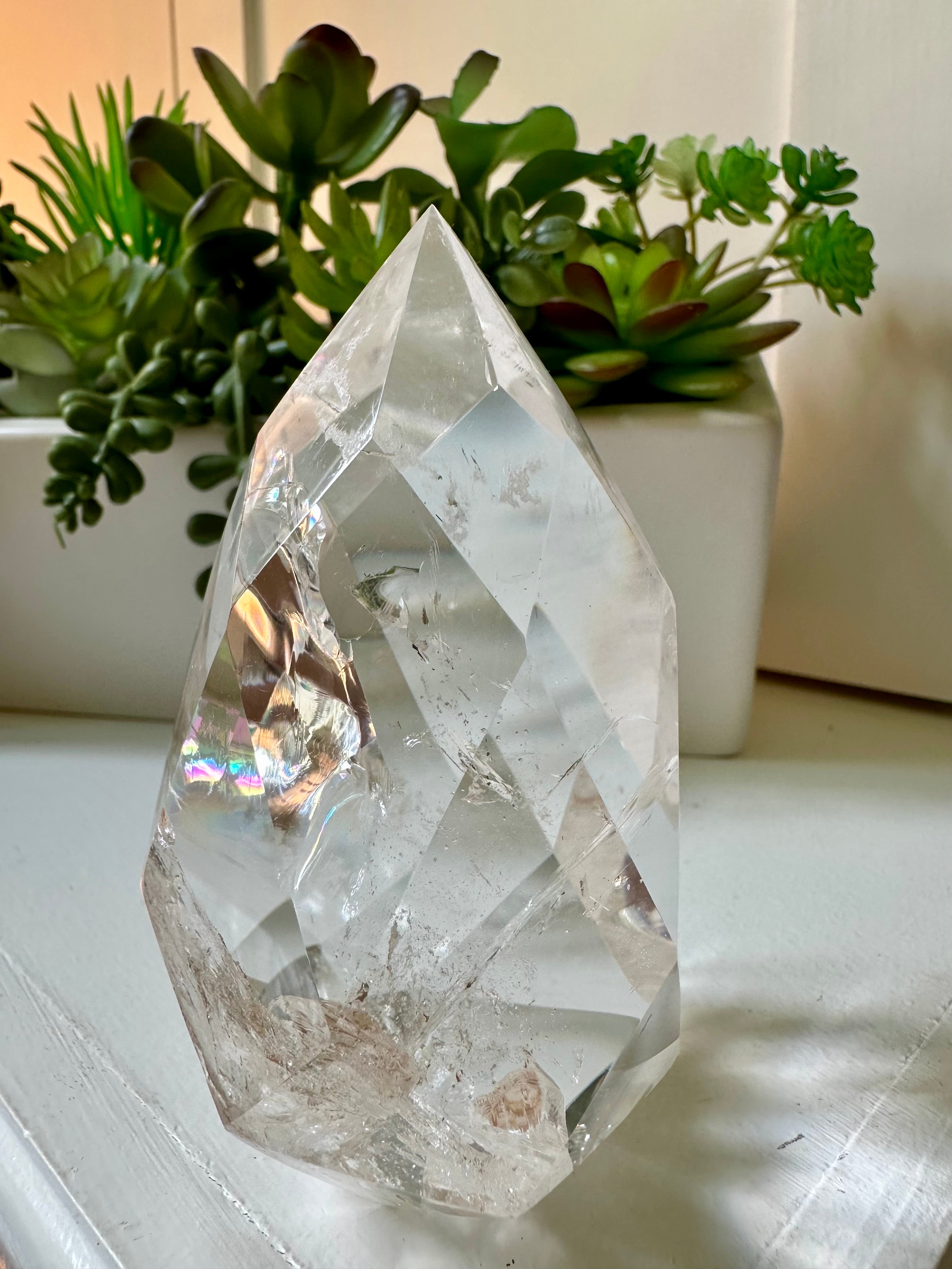 Clear quartz crystal flame