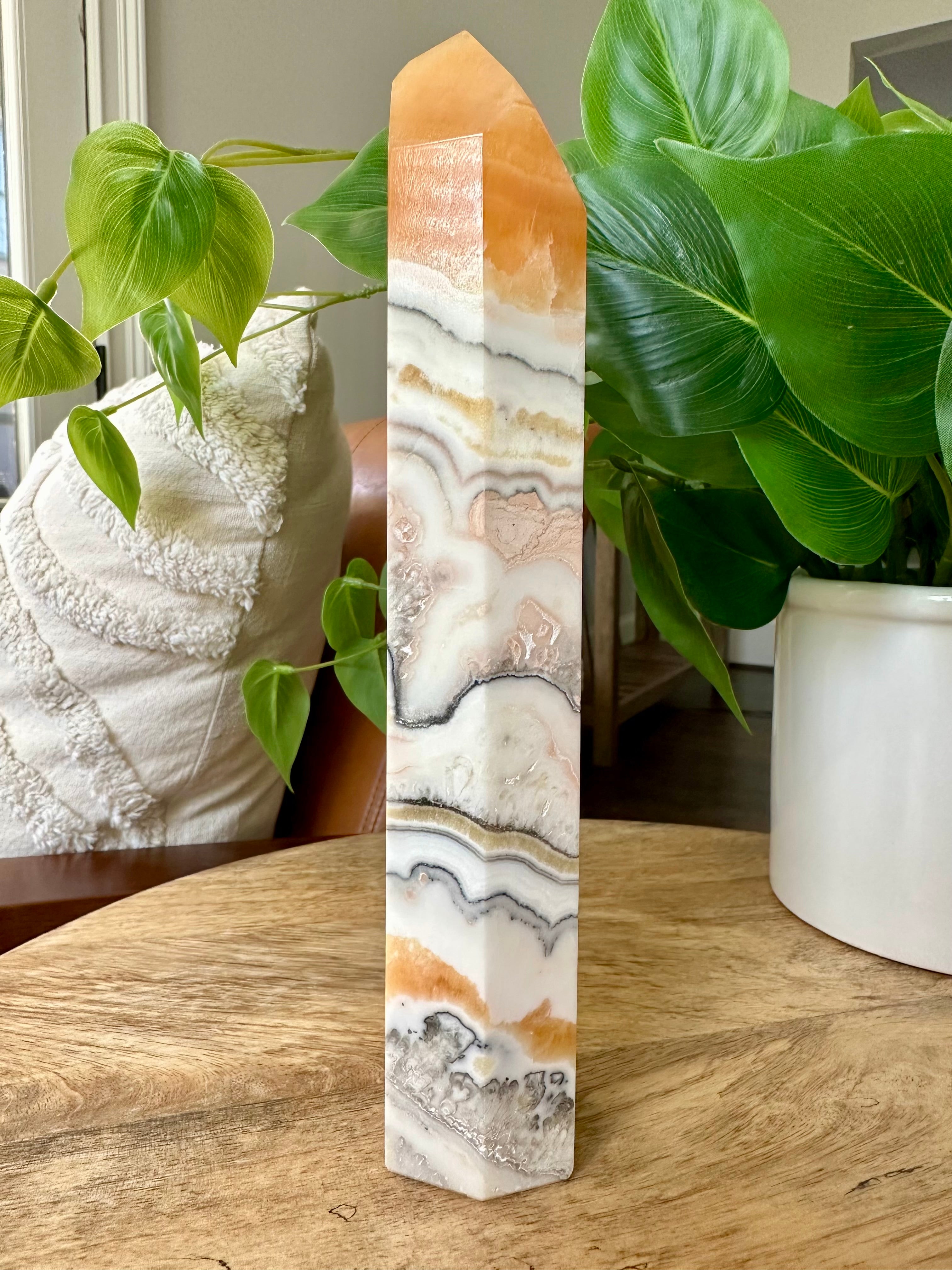Extra Large Orange Calcite with Chalcedoni Towers