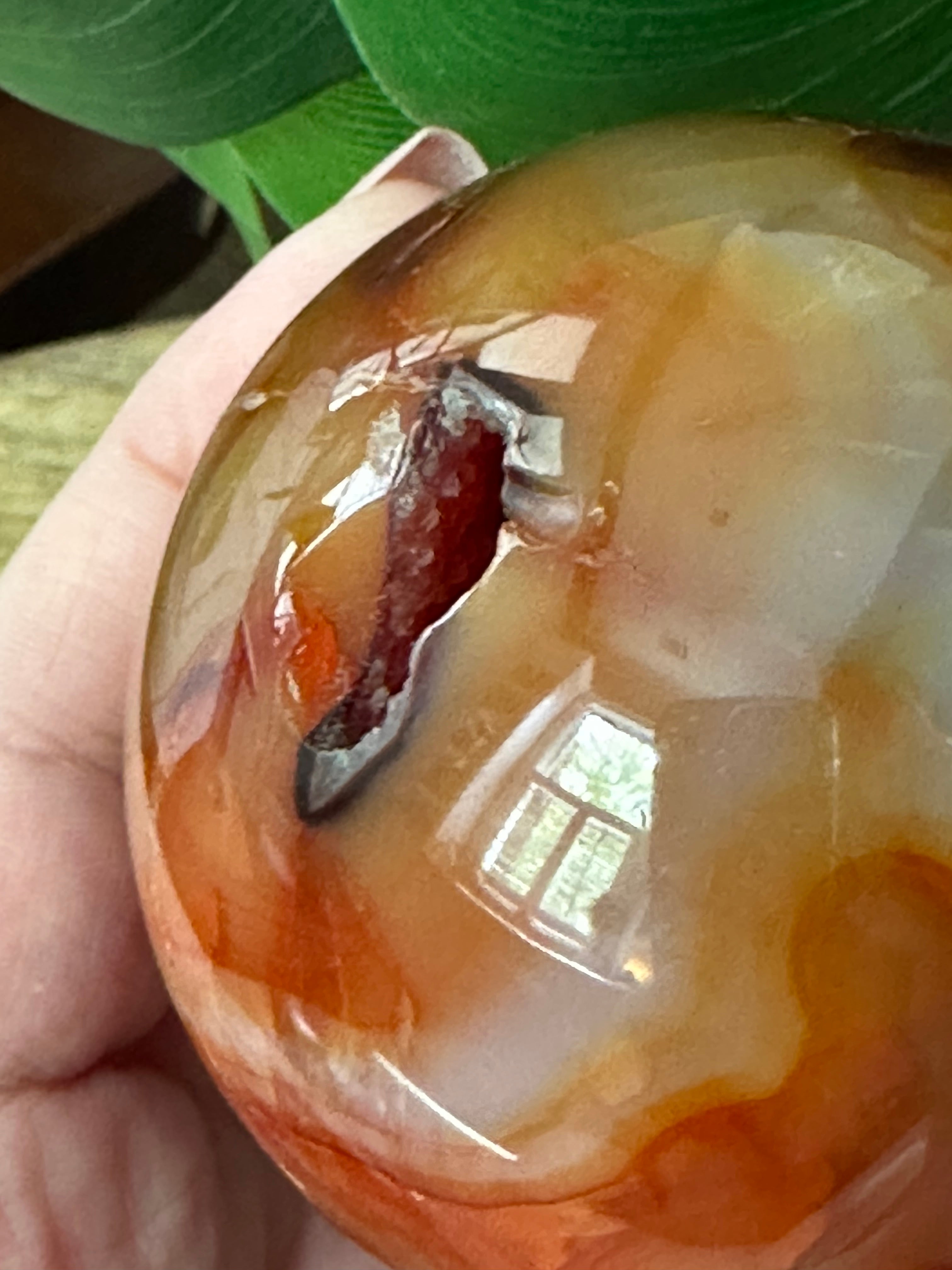 Carnelian Sphere with natural Druzy inclusion. 70mm.