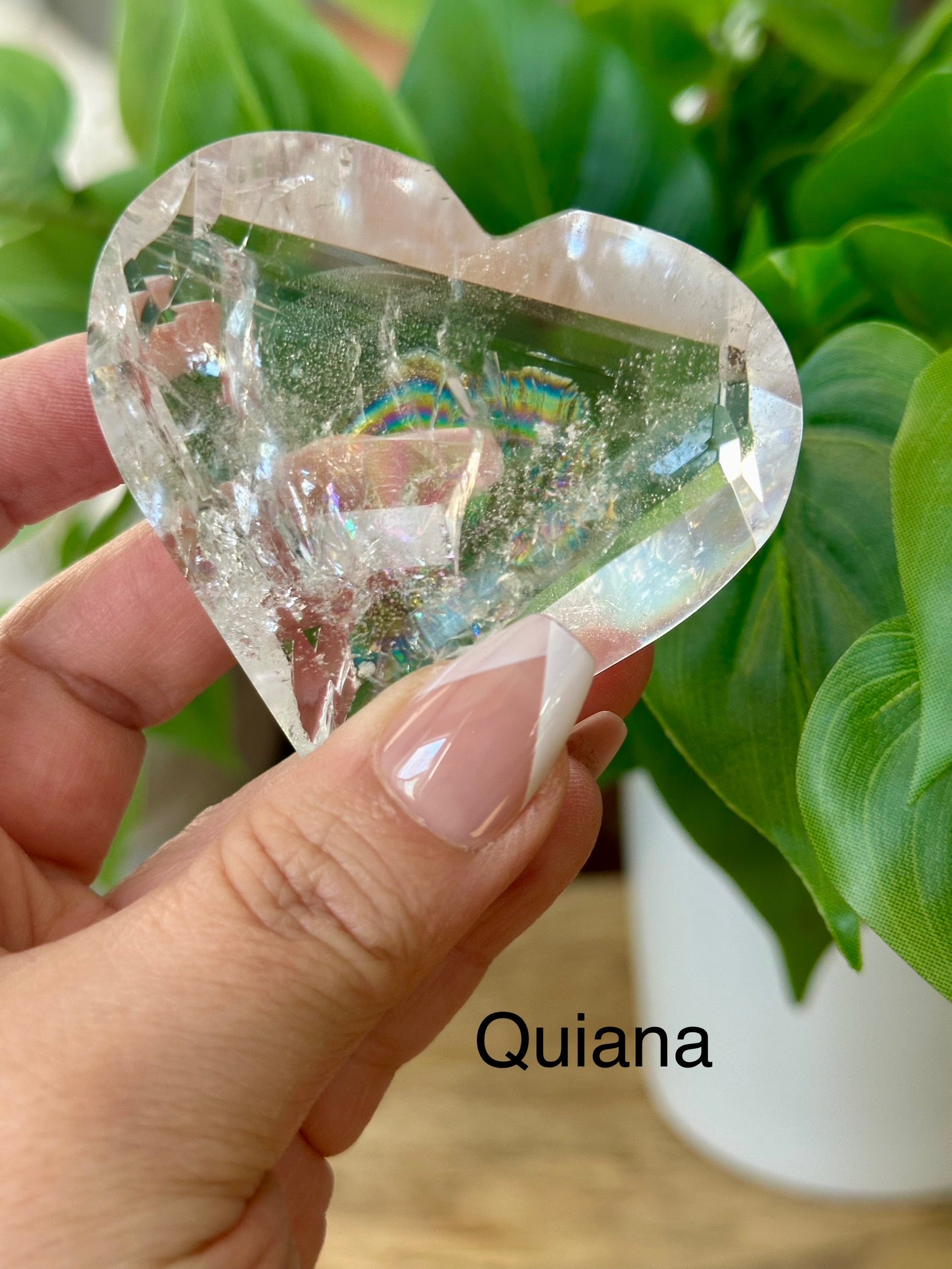 Quartz Polished Hearts with Rainbows from Brazil