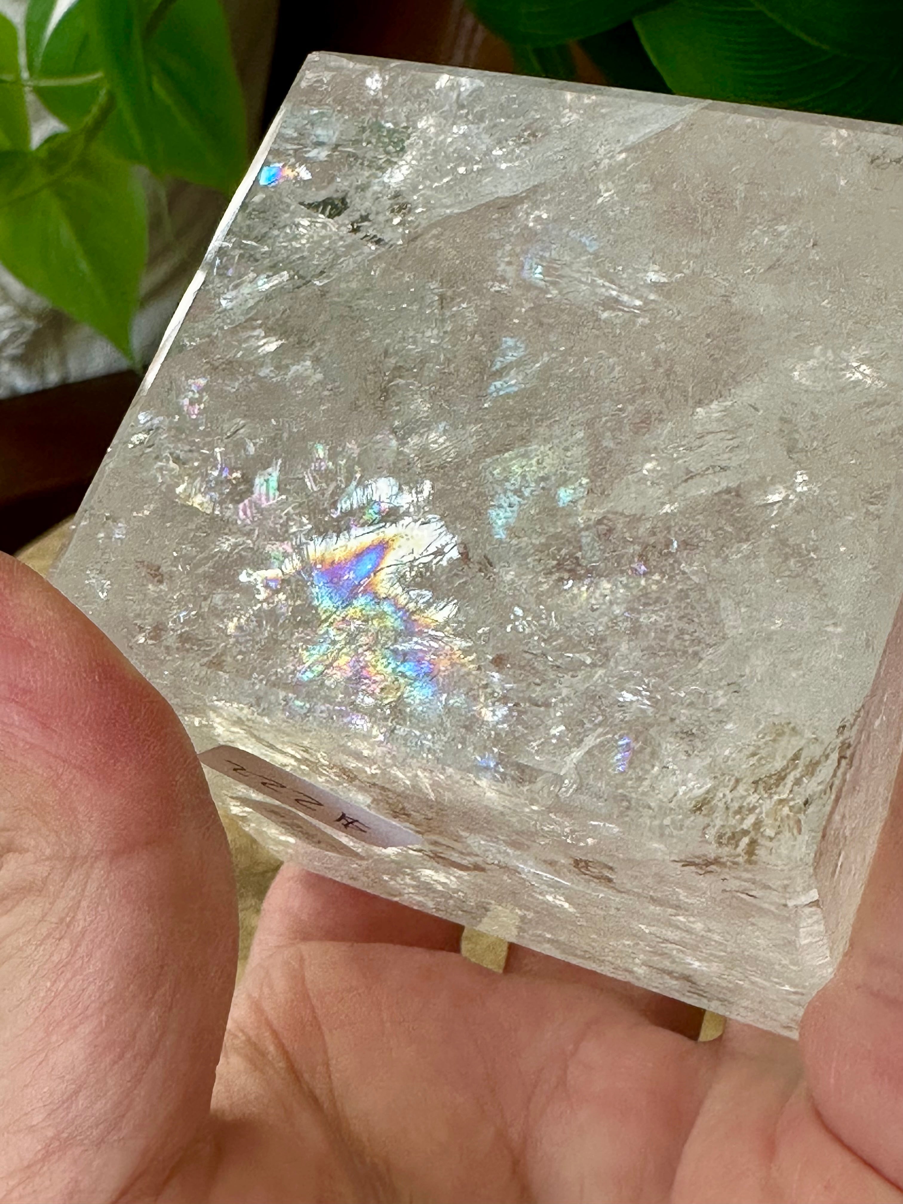 Quartz Hexahedron from Brazil. Polished large clear Quartz Platonic Shape.
