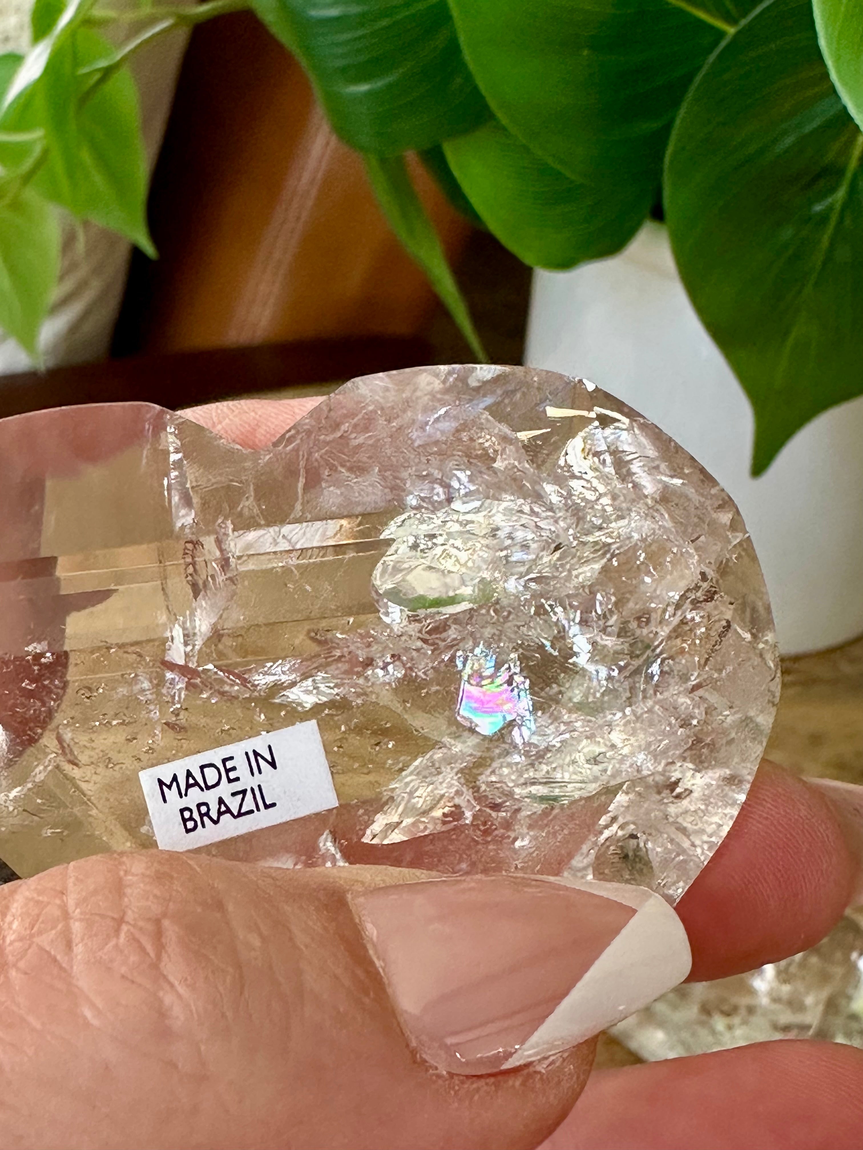 Quartz Polished Hearts with Rainbows from Brazil