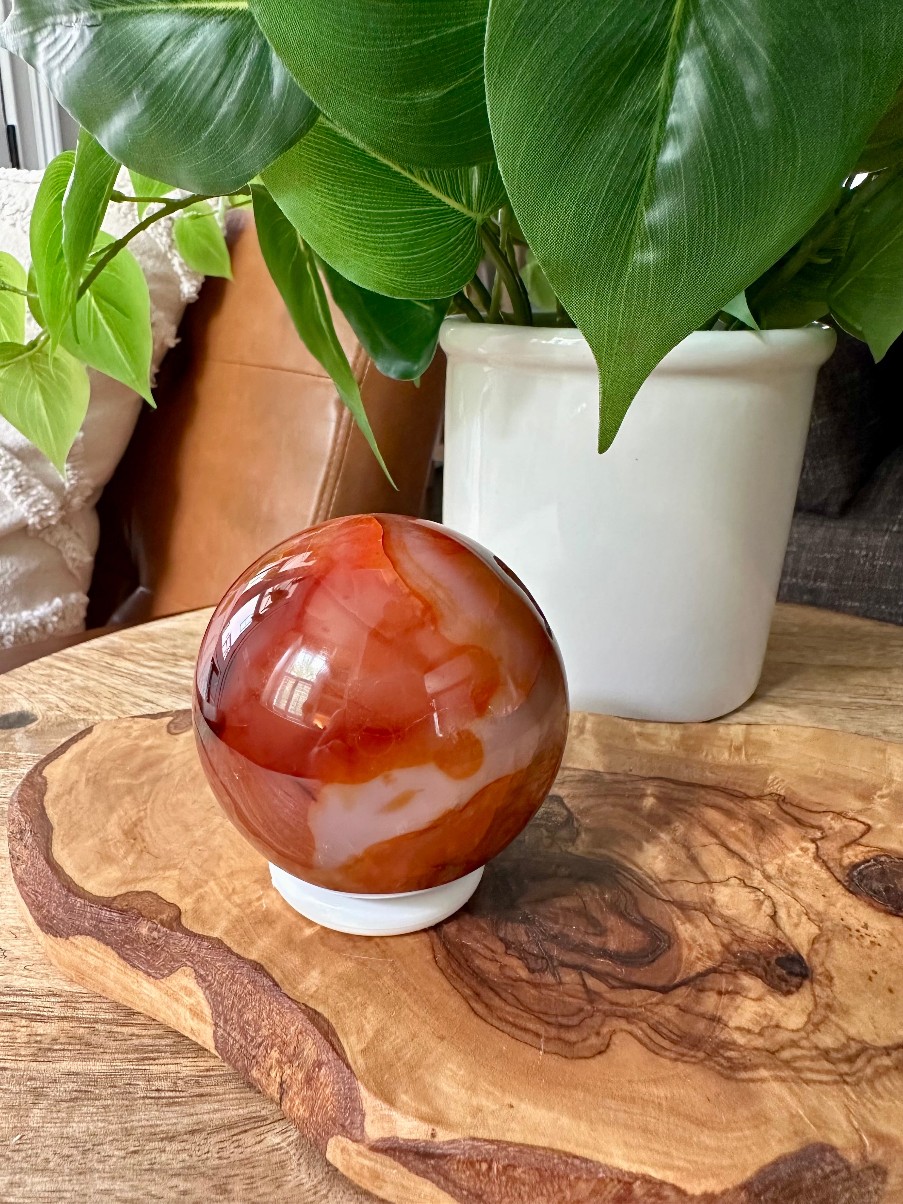 Carnelian Sphere with natural Druzy inclusion. 70mm.