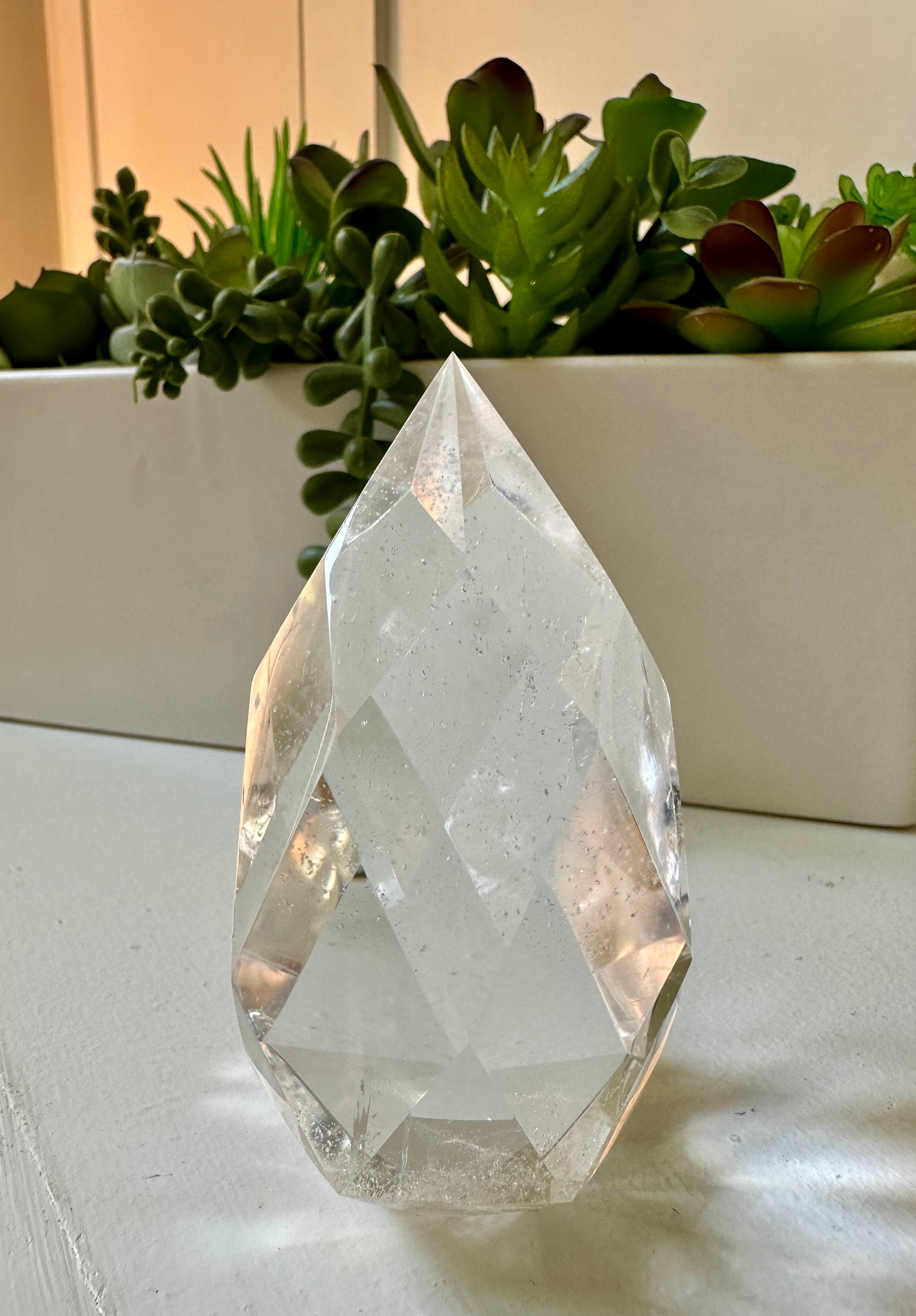 Medium High Clarity Multifaceted Quartz Flame. 198 gr.