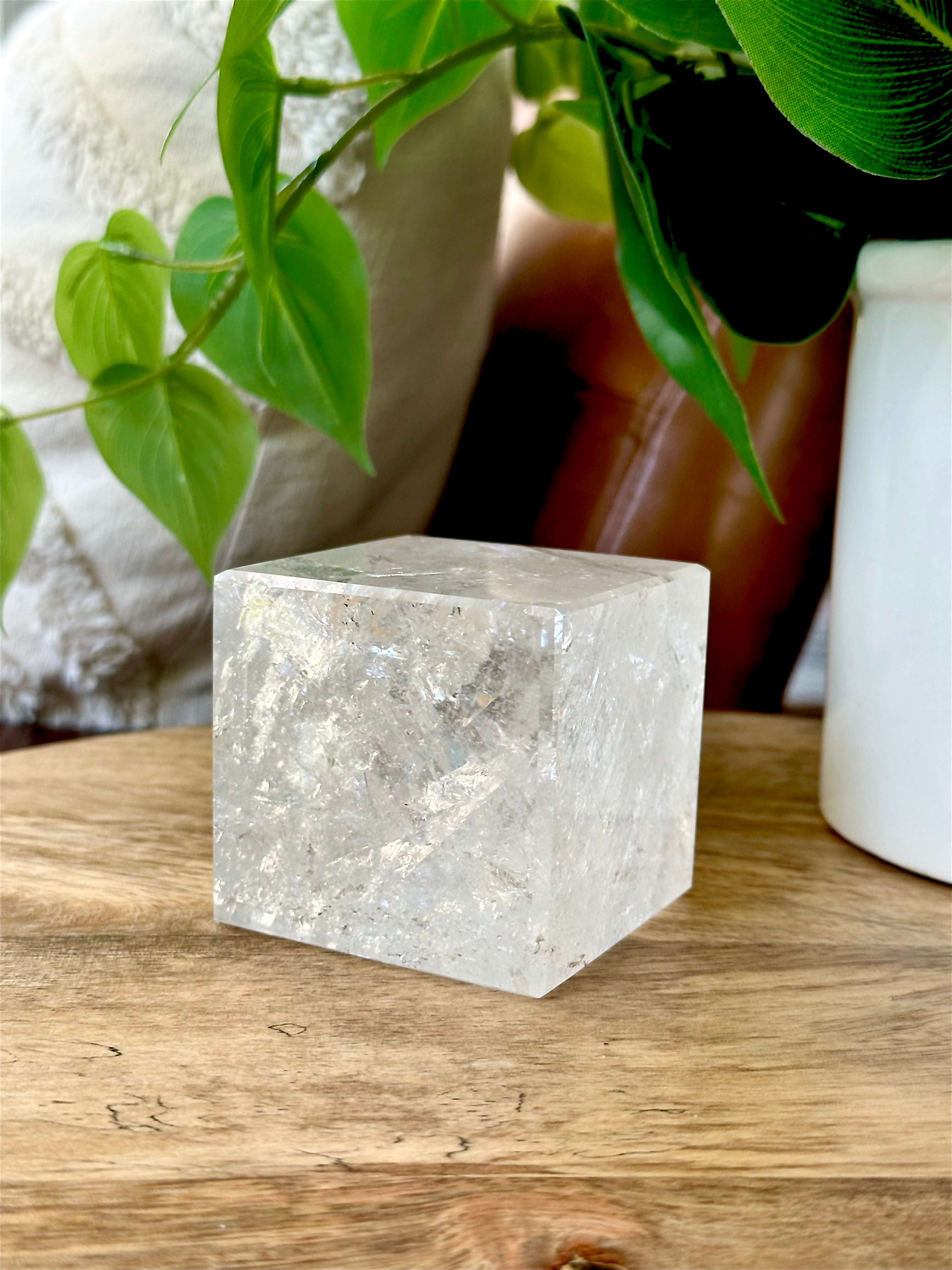 Quartz Hexahedron from Brazil. Polished large clear Quartz Platonic Shape.