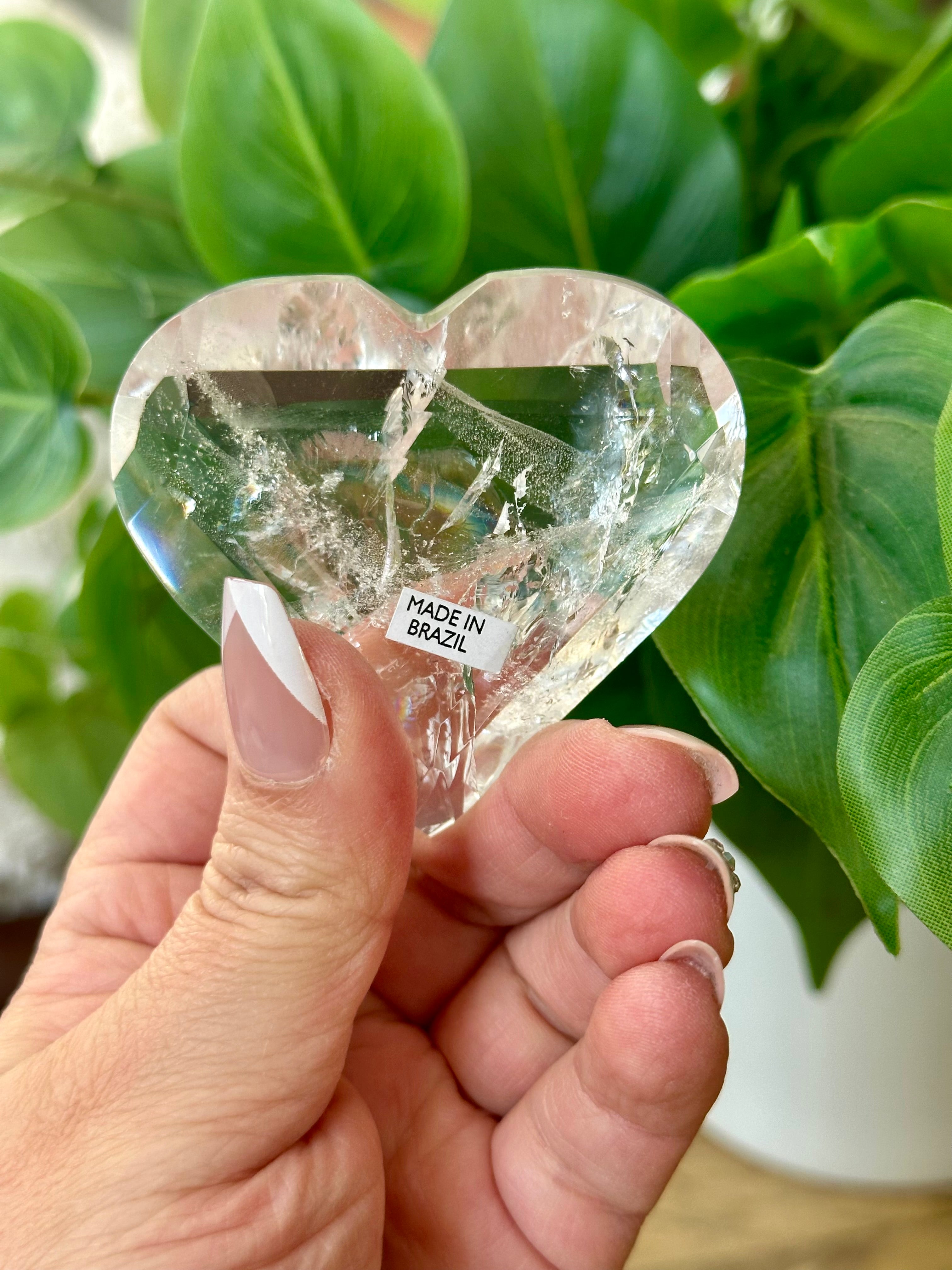 Quartz Polished Hearts with Rainbows from Brazil