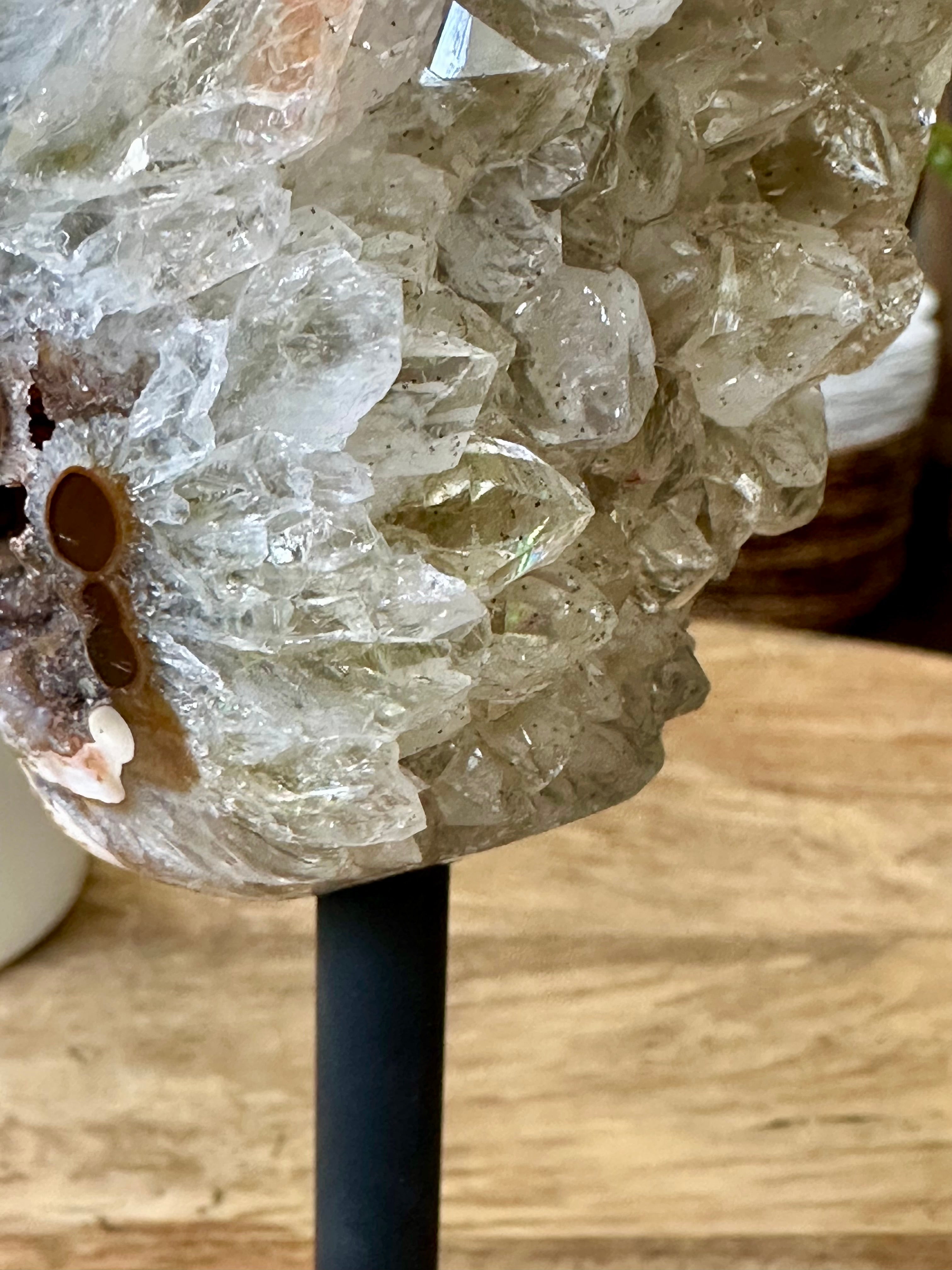 Rare Green Amethyst Cluster on Iron Stand