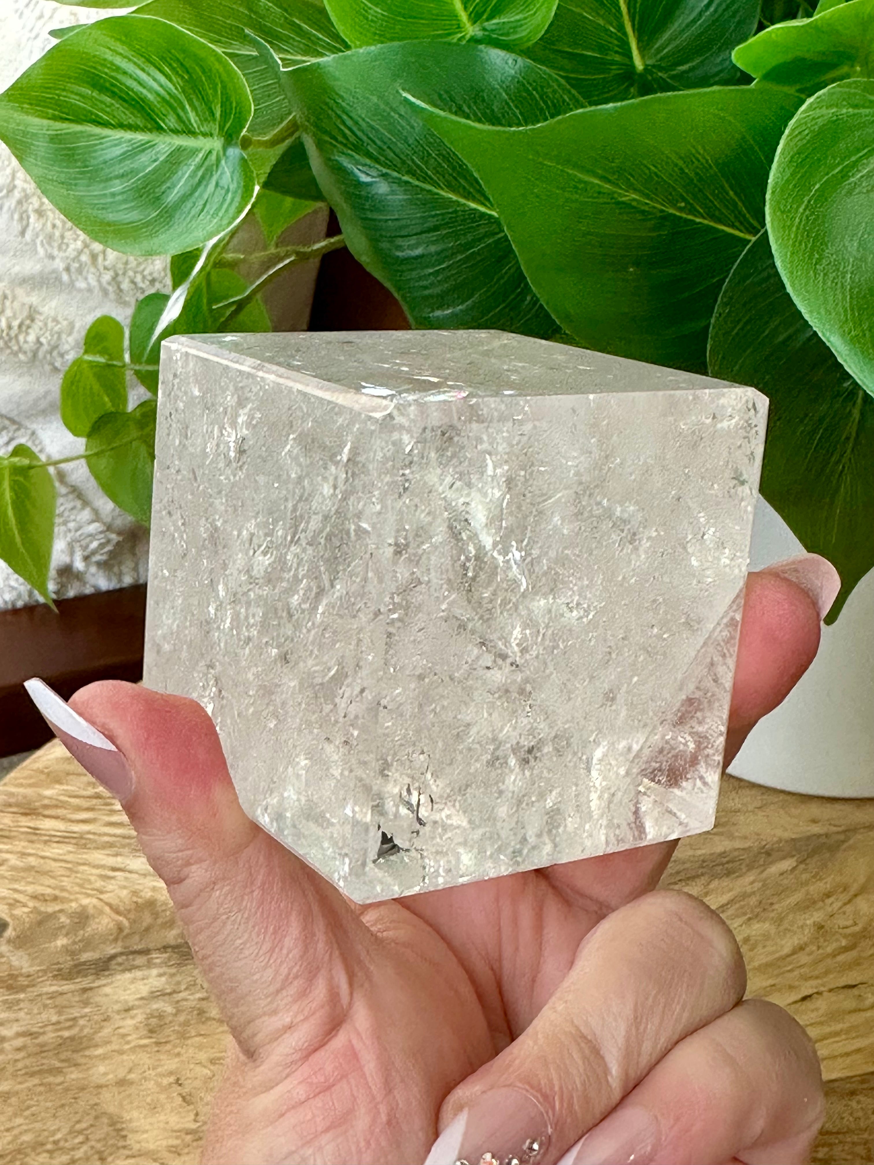 Quartz Hexahedron from Brazil. Polished large clear Quartz Platonic Shape.