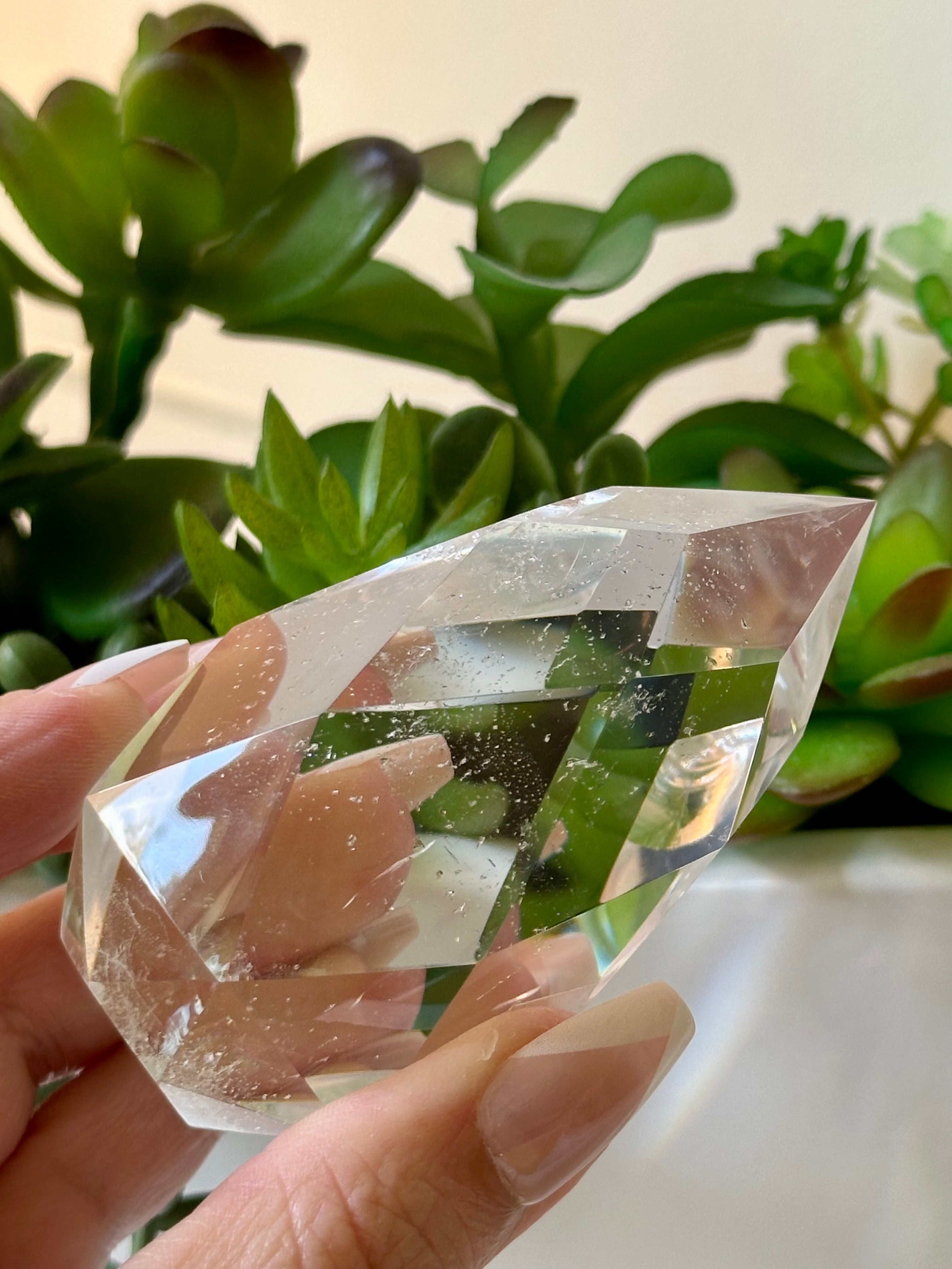 Medium High Clarity Multifaceted Quartz Flame. 198 gr.