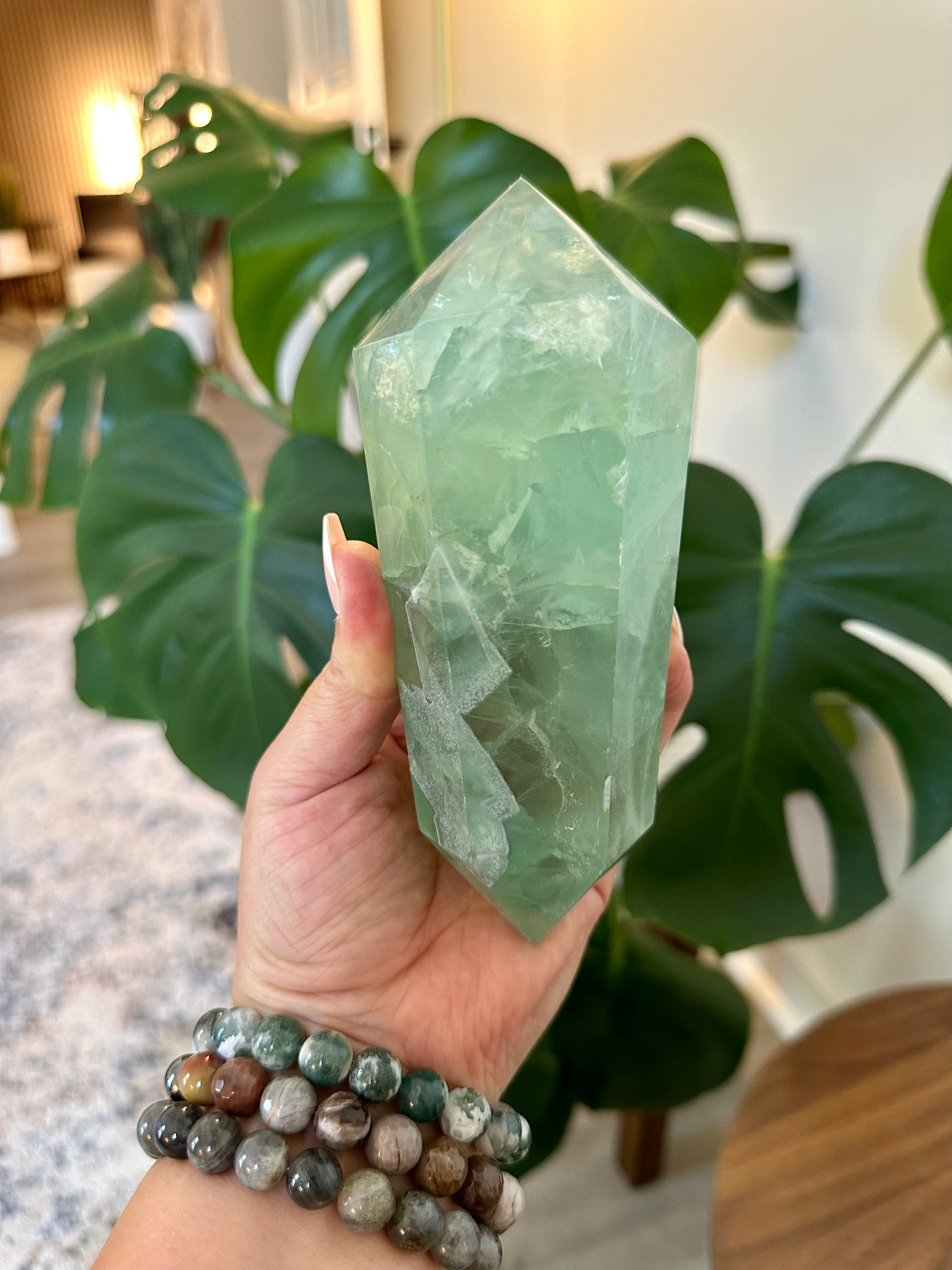 Extra Large Rare Fluorite Double Terminated Point with Cubic phantoms. Custom stand included. 1lb.14oz.
