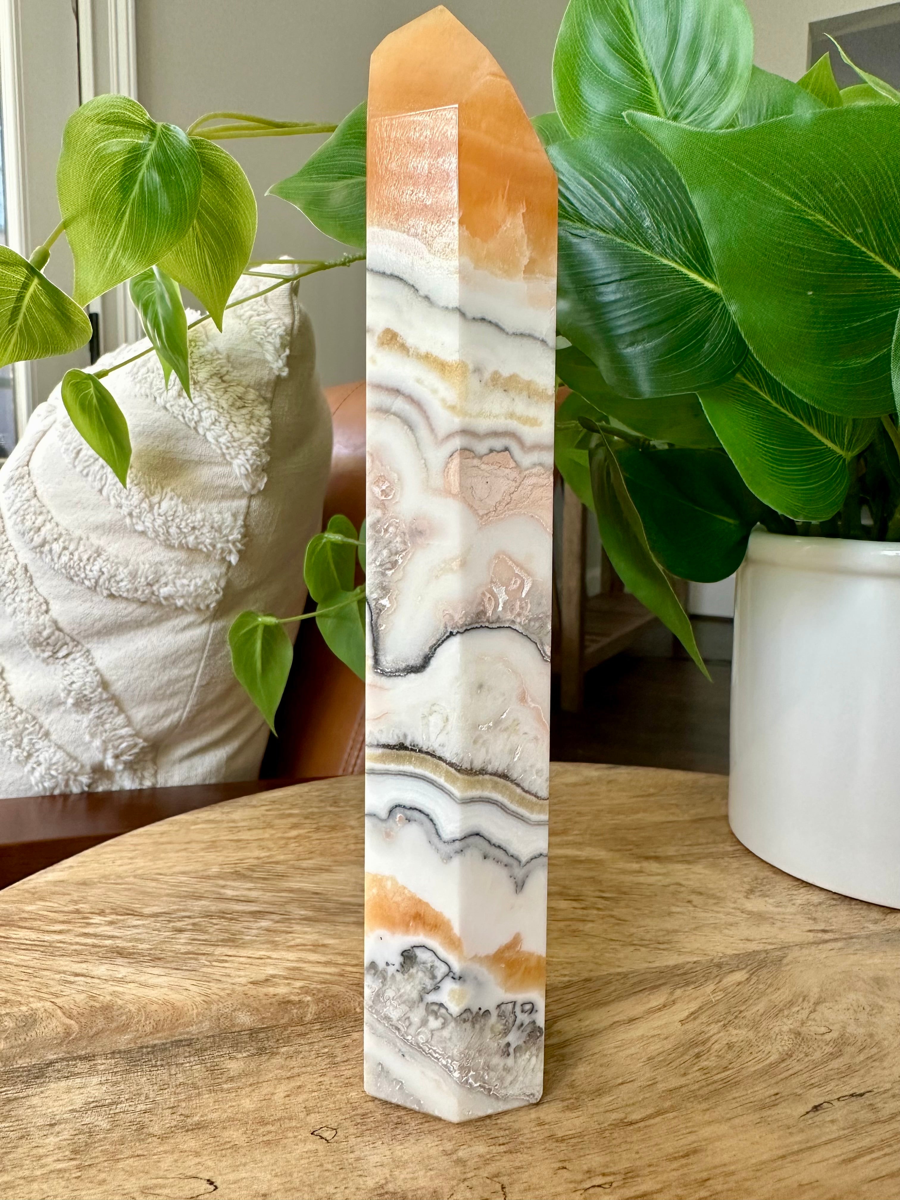 Extra Large Orange Calcite with Chalcedoni Towers