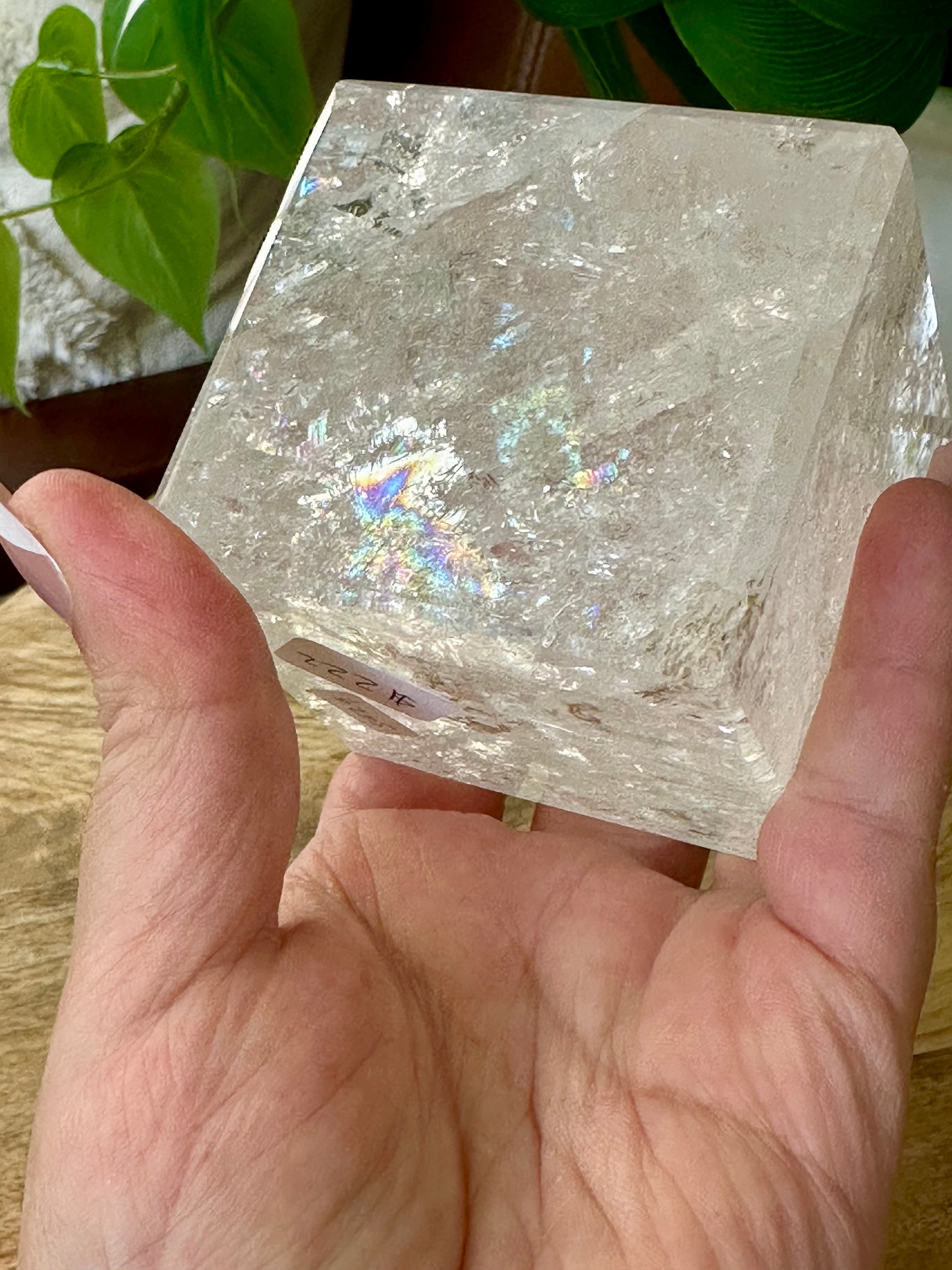 Quartz Hexahedron from Brazil. Polished large clear Quartz Platonic Shape.