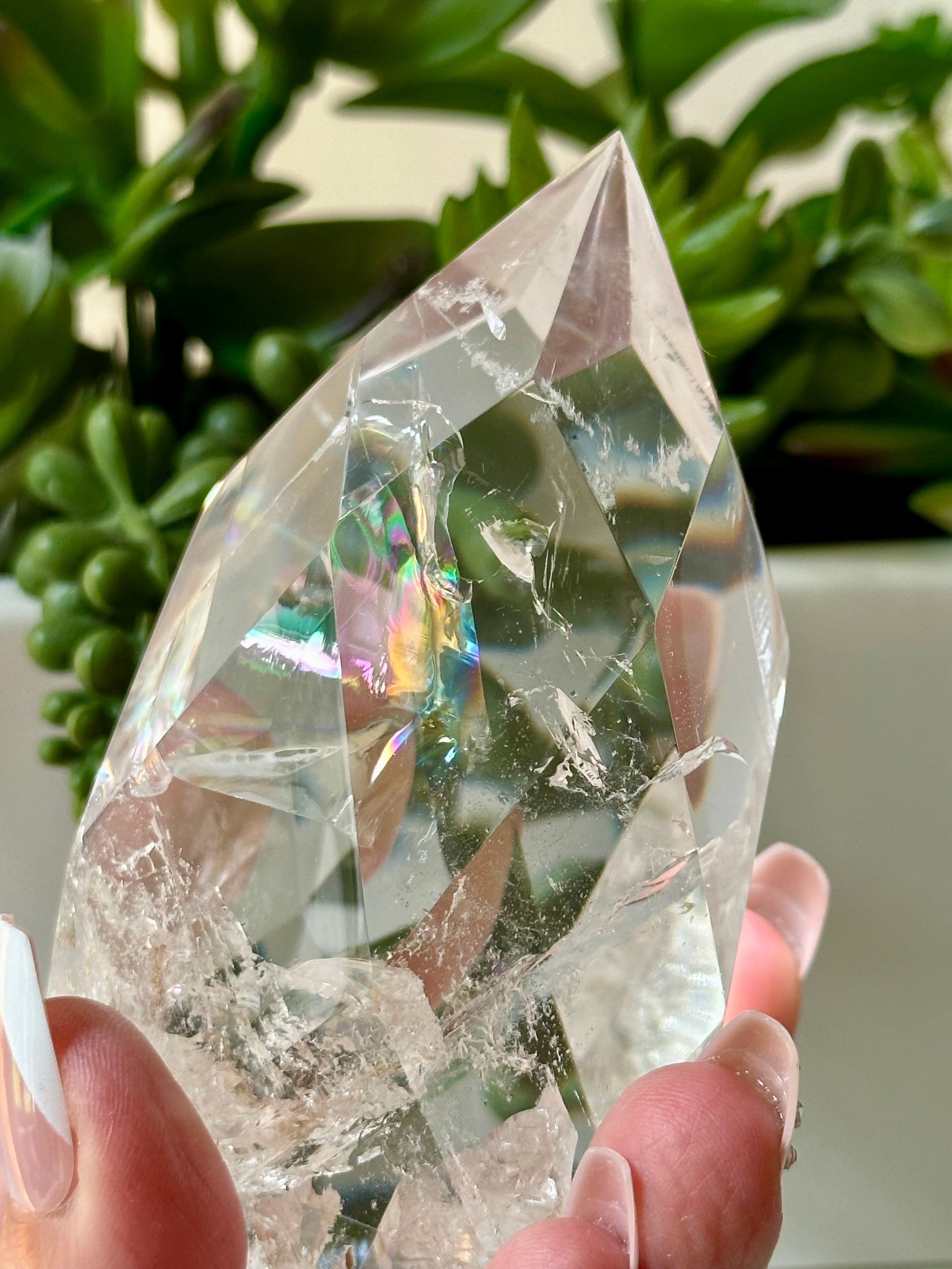 Clear quartz crystal flame