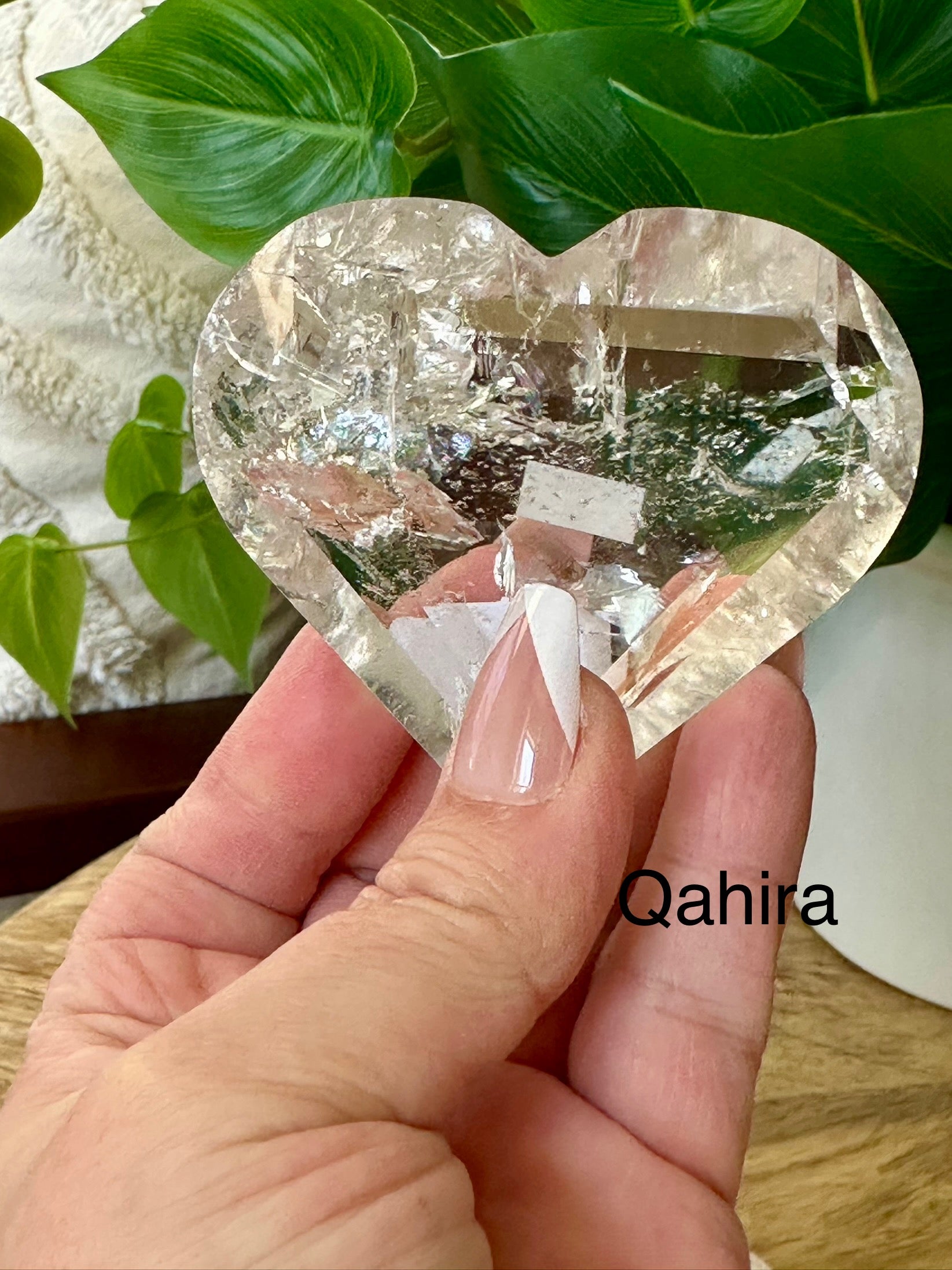 Quartz Polished Hearts with Rainbows from Brazil