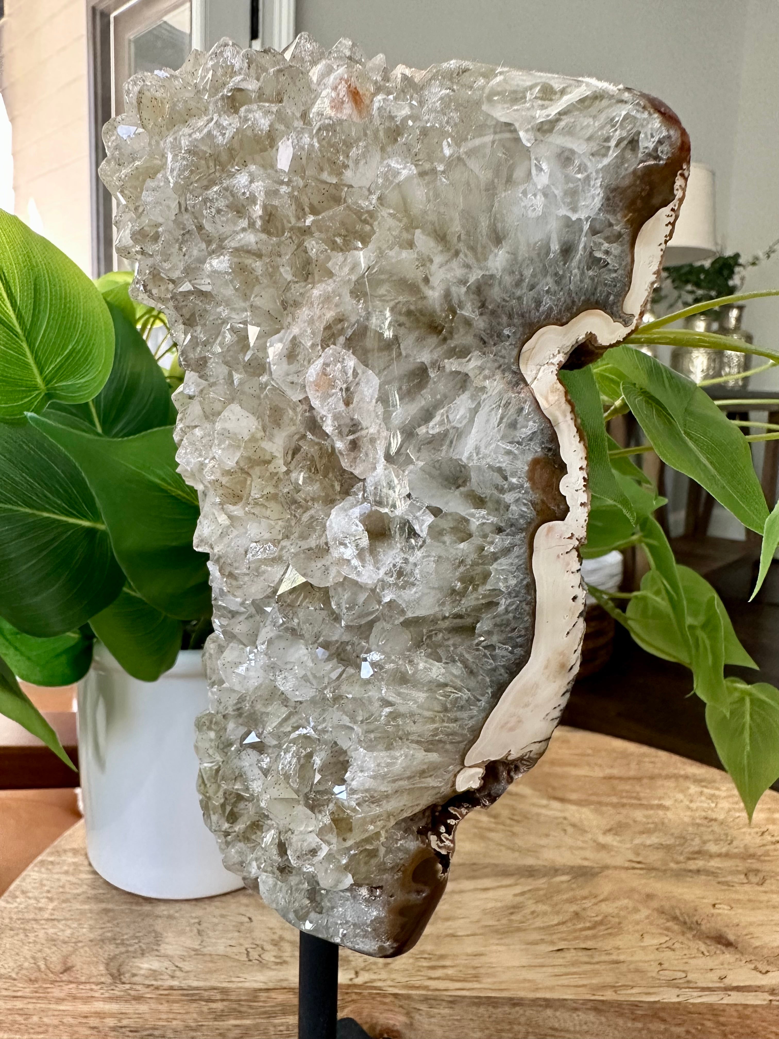 Rare Green Amethyst Cluster on Iron Stand
