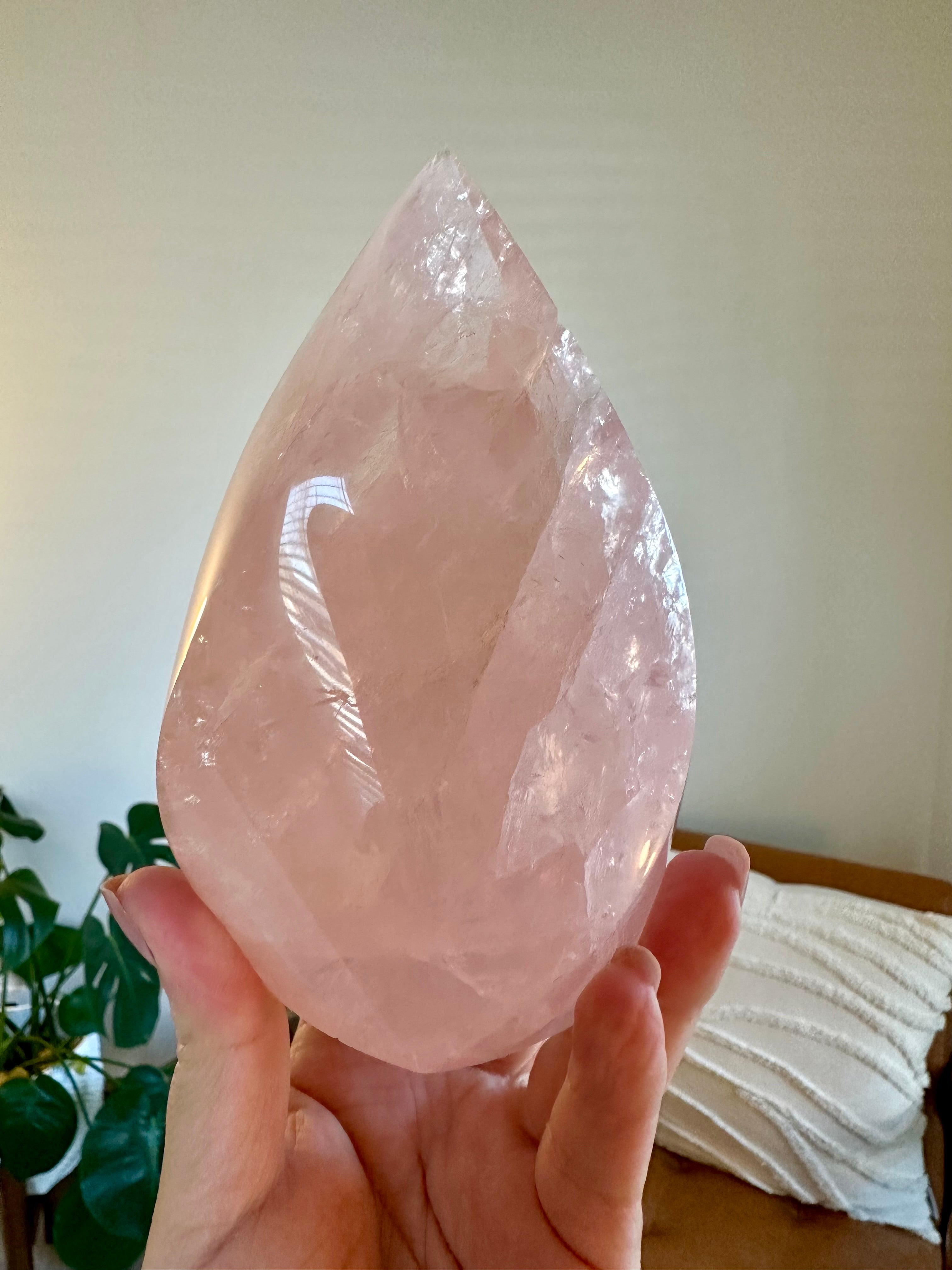 Rose Quartz large polished Flame from Brazil. 1lb 12.7oz.