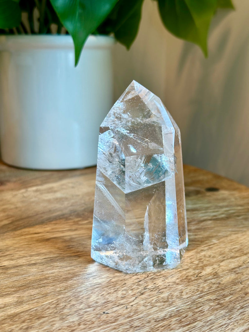 High Grade Quartz tower with Rare Rainbow Feather.