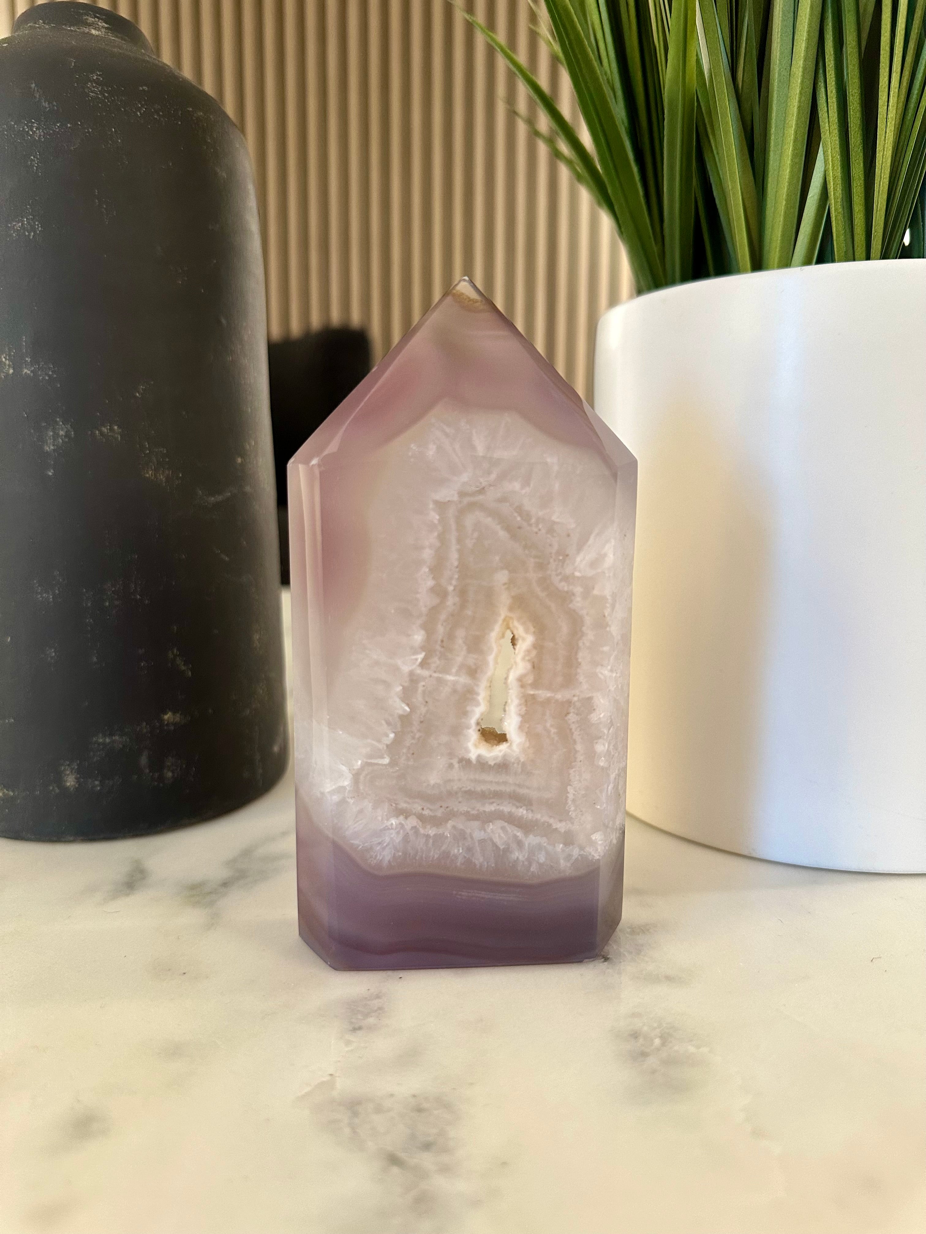 Large Lavender Agate Tower with white Druzy.