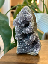 Stunning Black Galaxy Amethyst cluster from Paraguay. Cut base displays two ways.