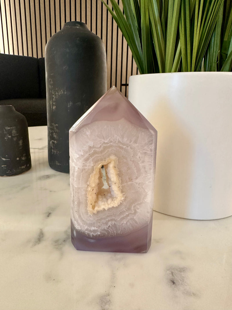 Large Lavender Agate Tower with white Druzy.