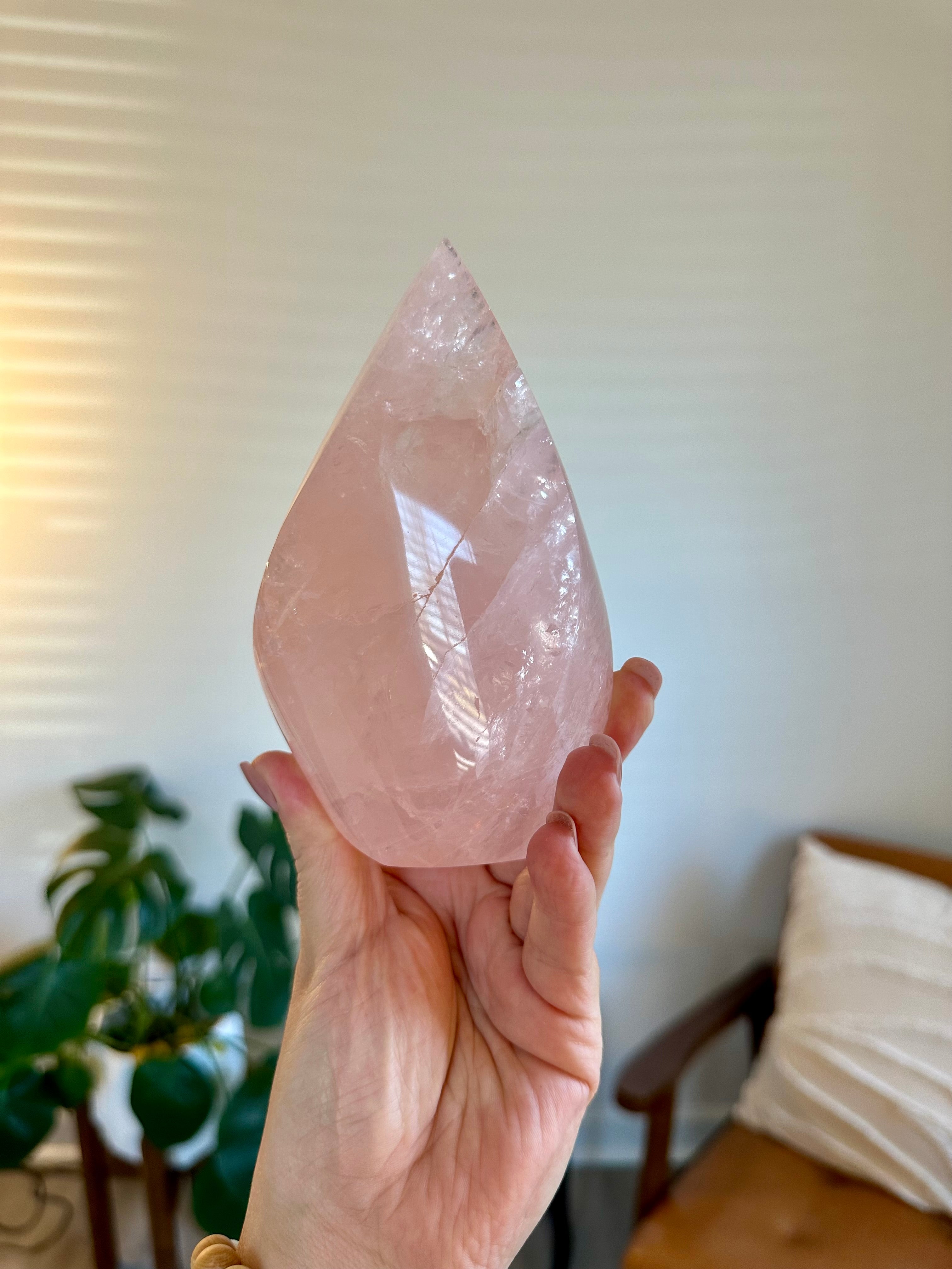 Rose Quartz large polished Flame from Brazil. 1lb 12.7oz.