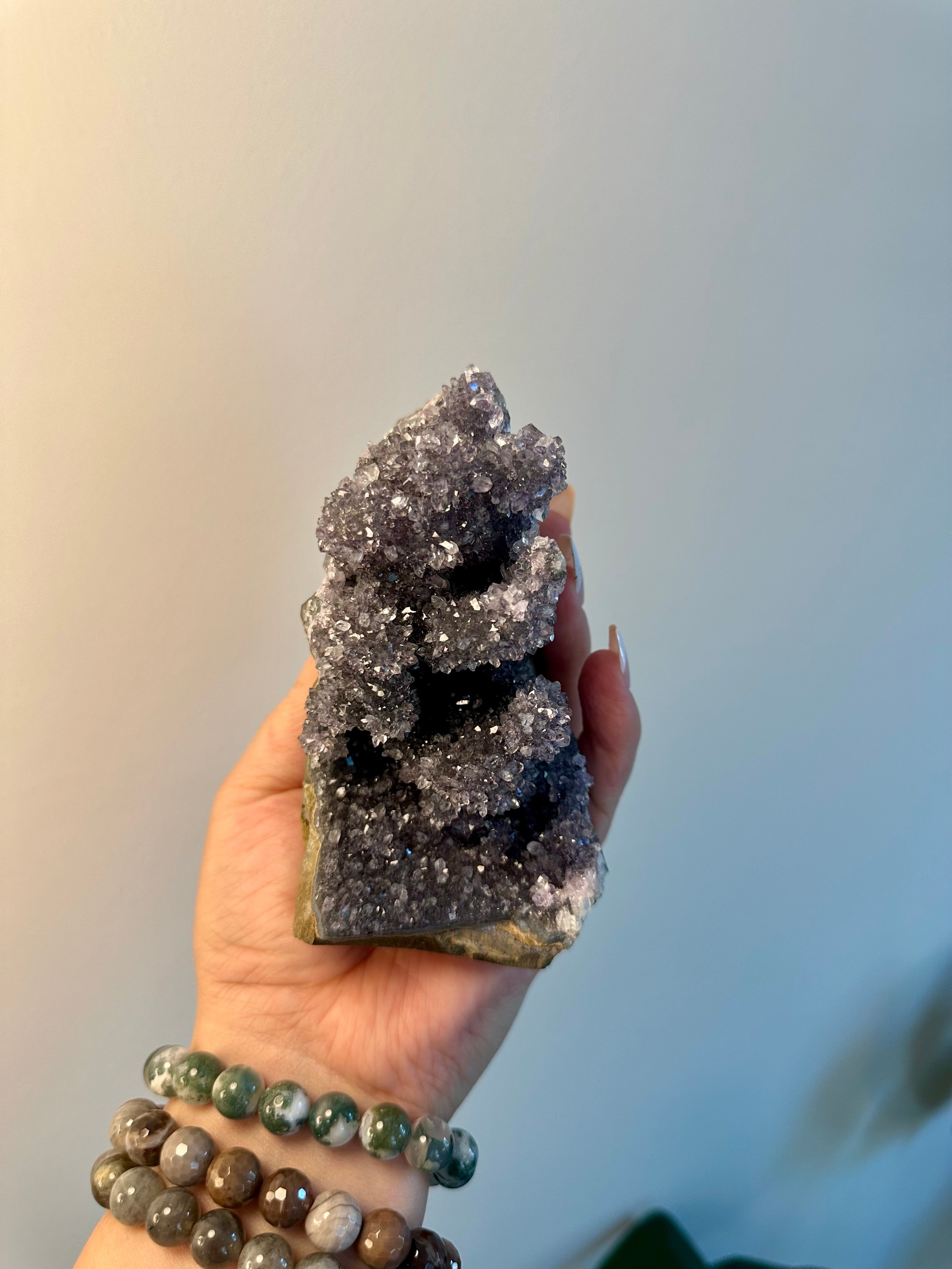 Stunning Black Galaxy Amethyst cluster from Paraguay. Cut base displays two ways.