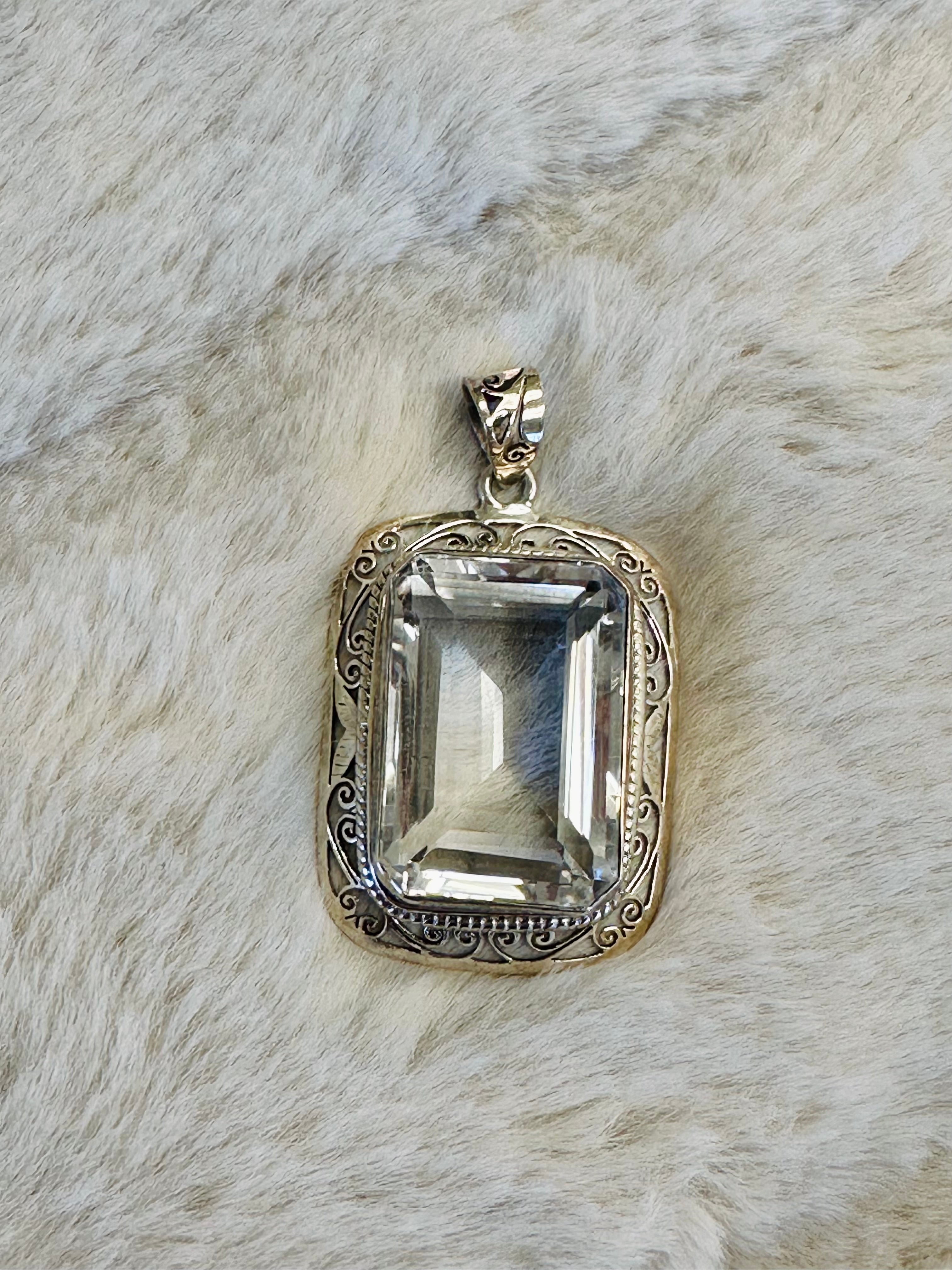 Extra Large hand-crafted Sterling Silver Pendant with Genuine Quartz gemstone.