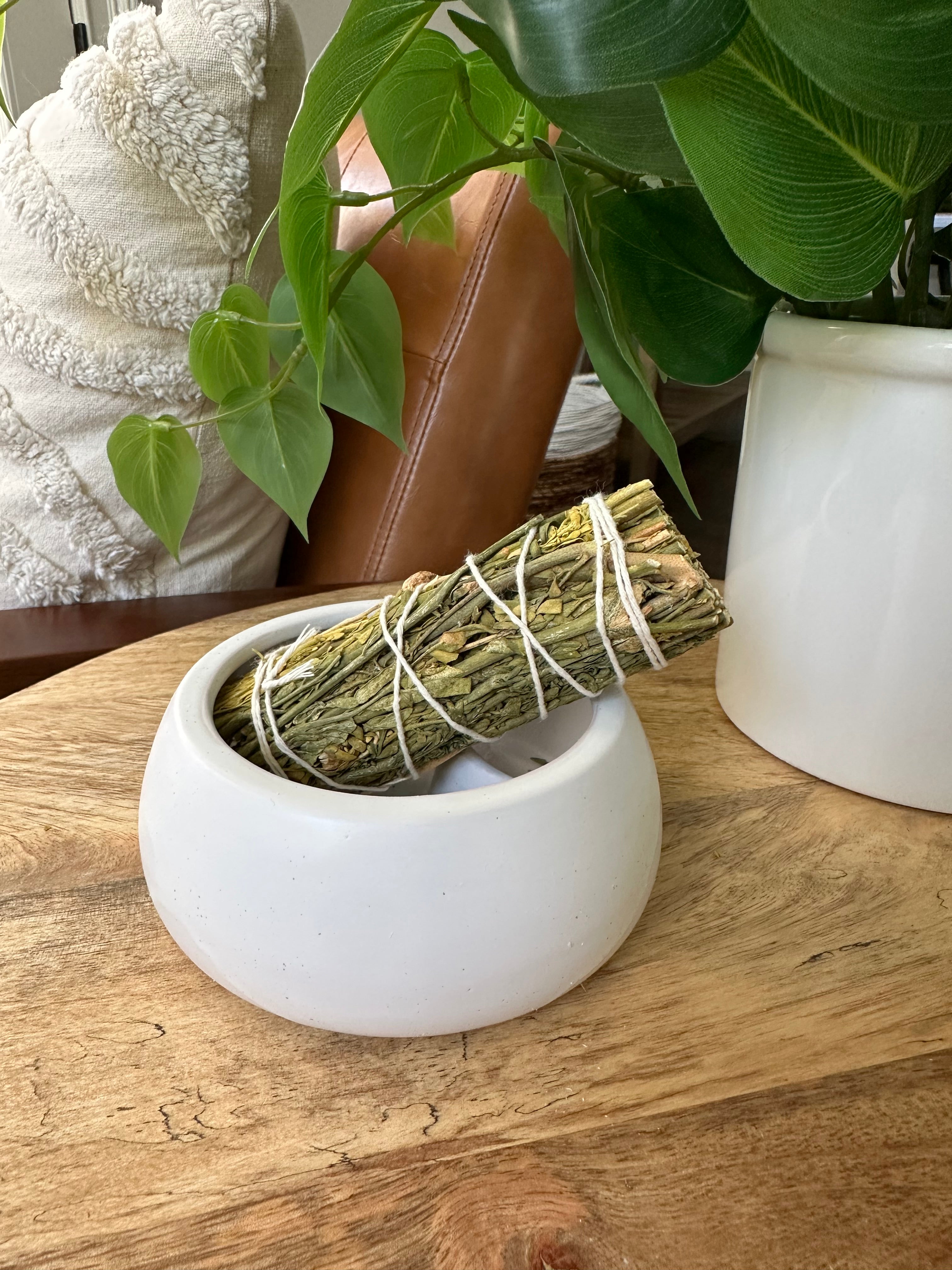 Large Handpainted Ceramic Burner Bowl for Palo Santo and Sage.