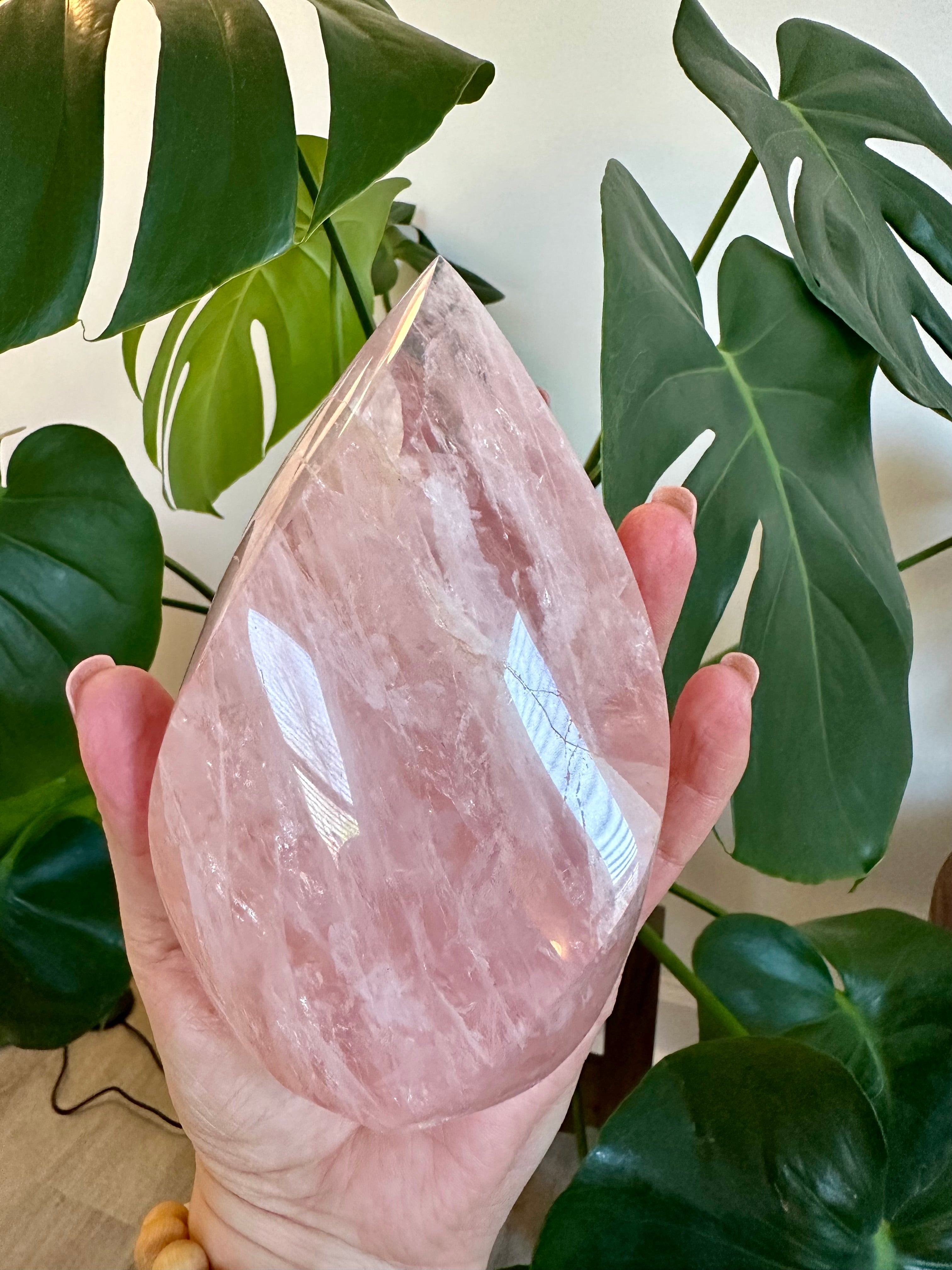 Rose Quartz large polished Flame from Brazil. 1lb 12.7oz.