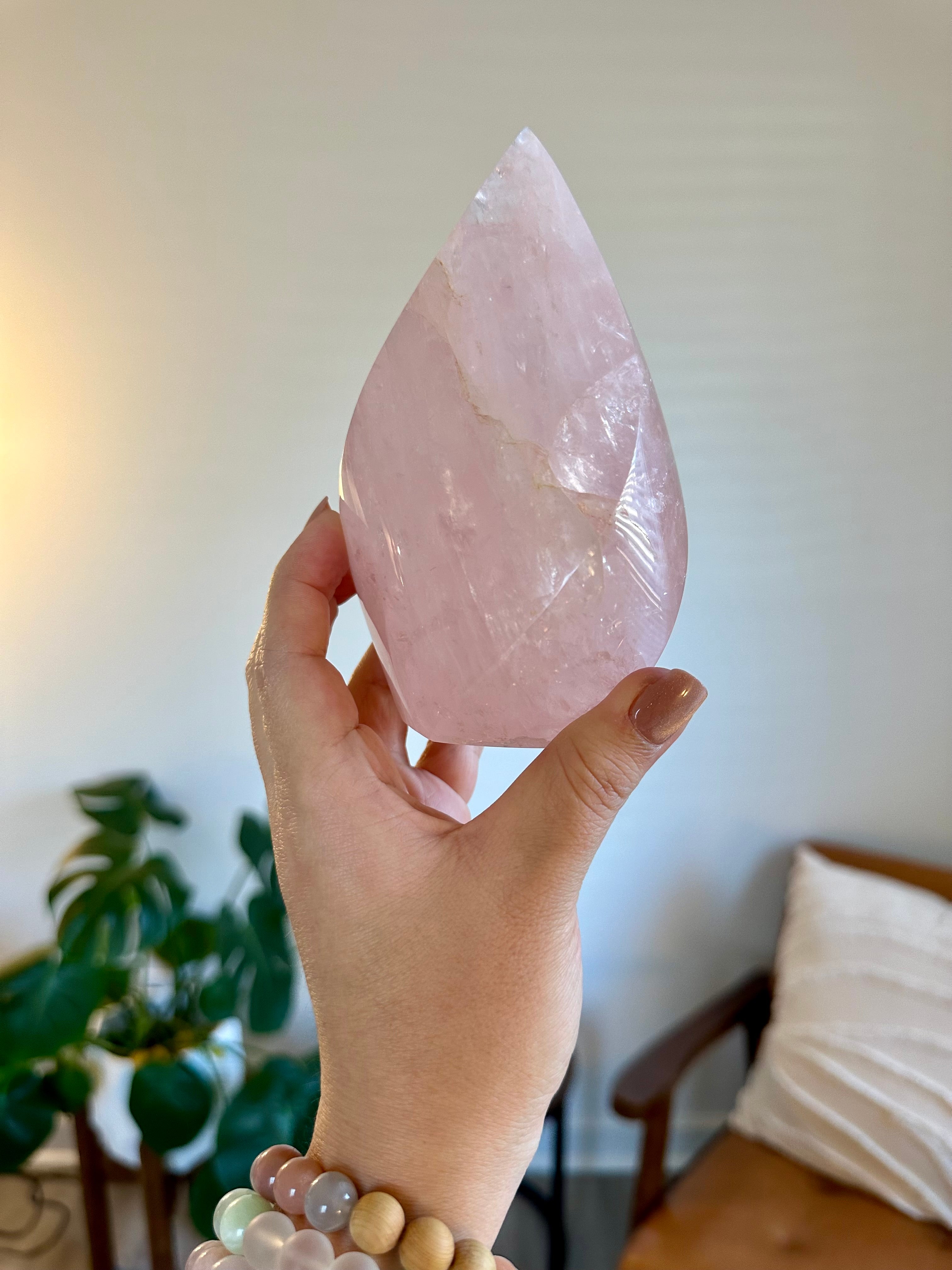 Rose Quartz large polished Flame from Brazil. 1lb 12.7oz.