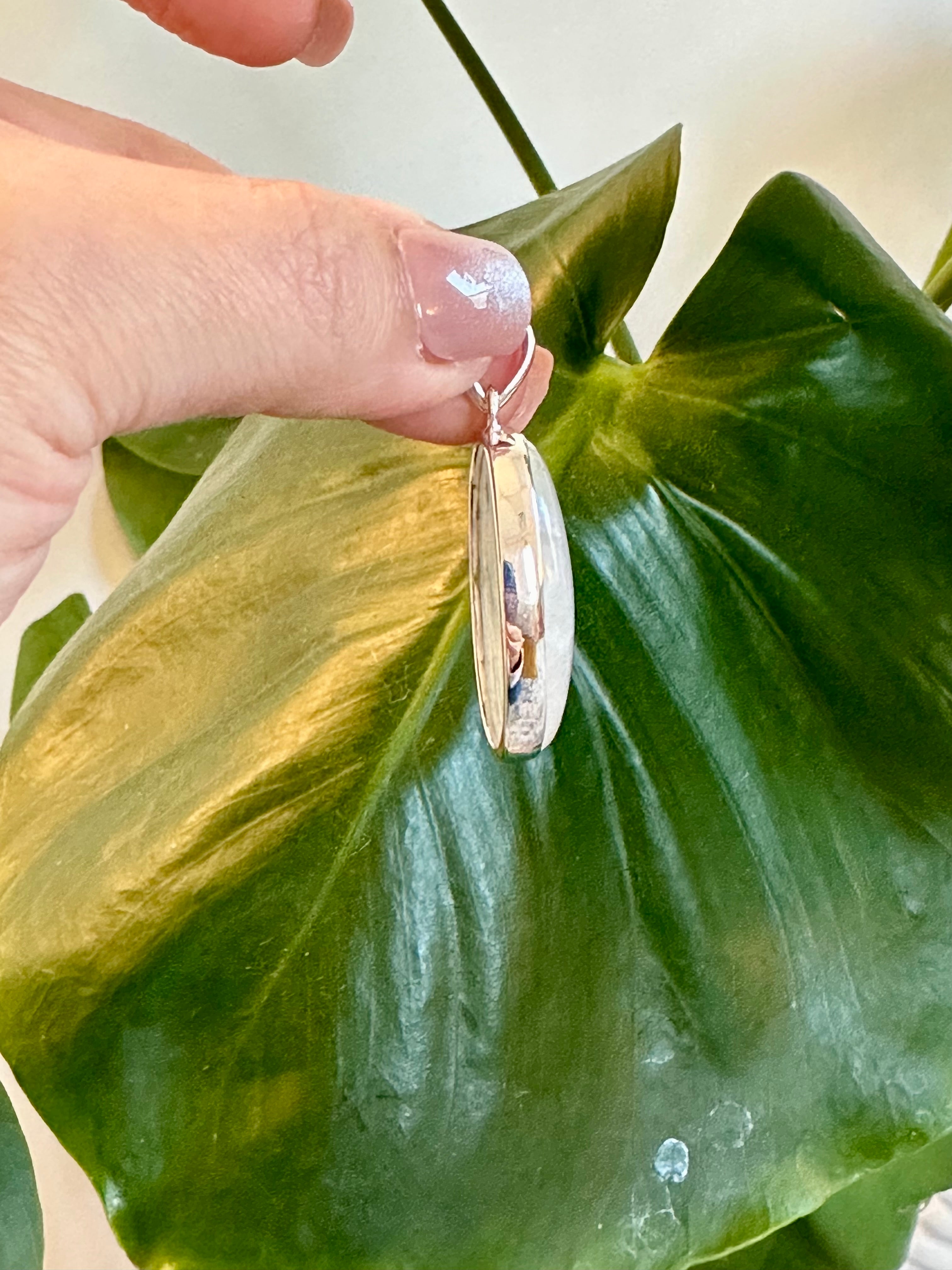 Oblong Moonstone Silver Pendant.