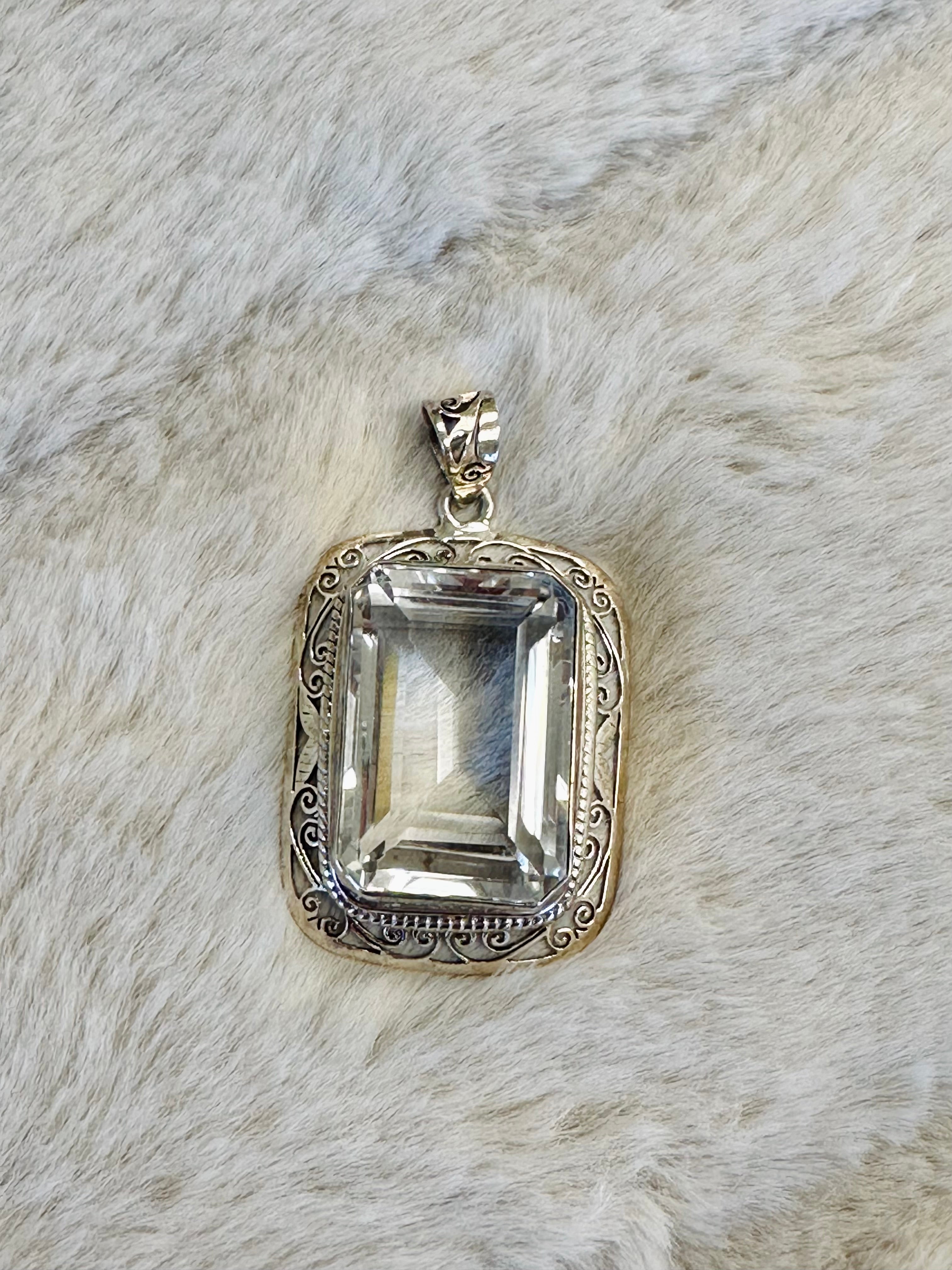 Extra Large hand-crafted Sterling Silver Pendant with Genuine Quartz gemstone.