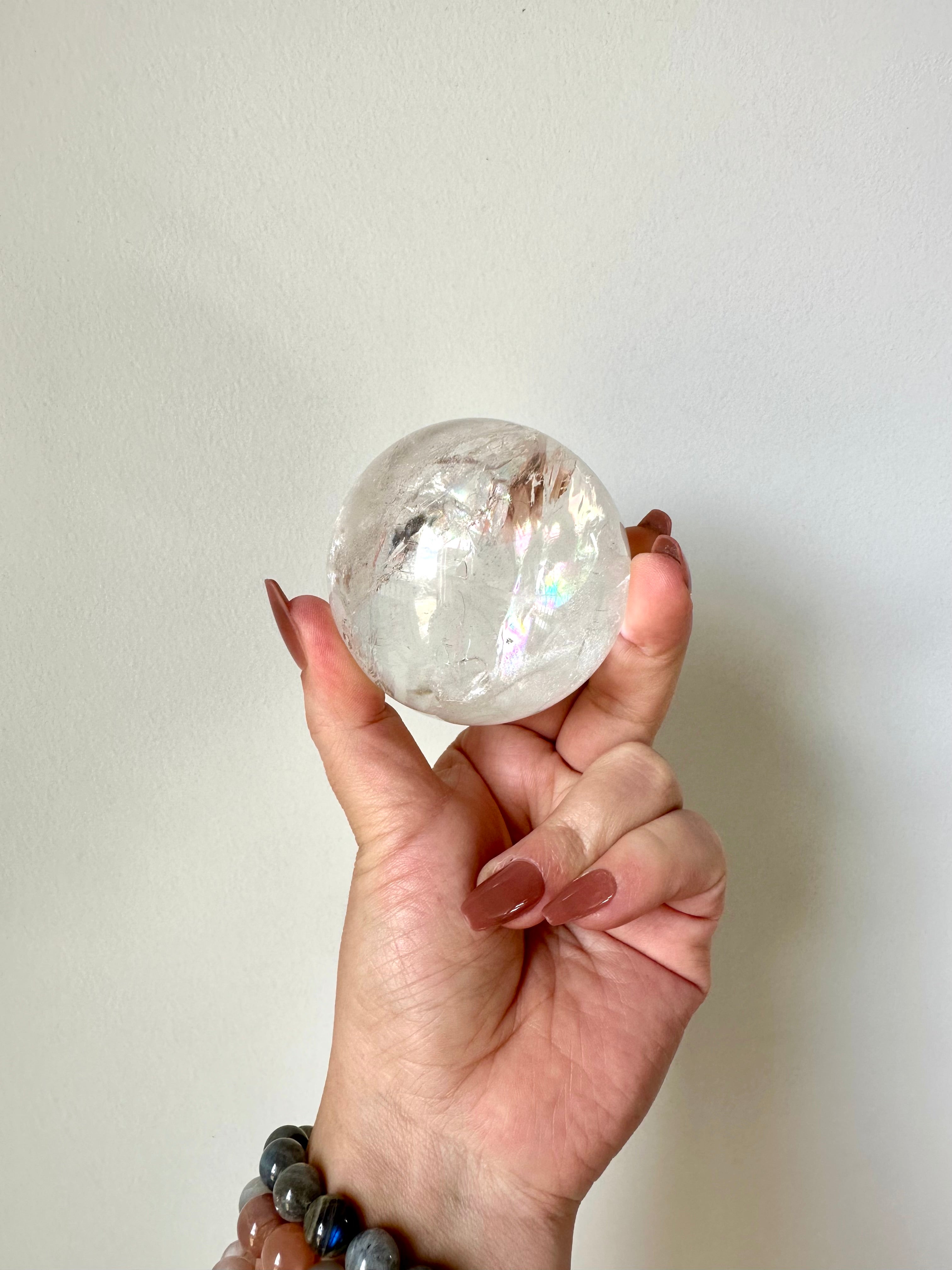 Beautiful Quartz Sphere with prominent Rainbows