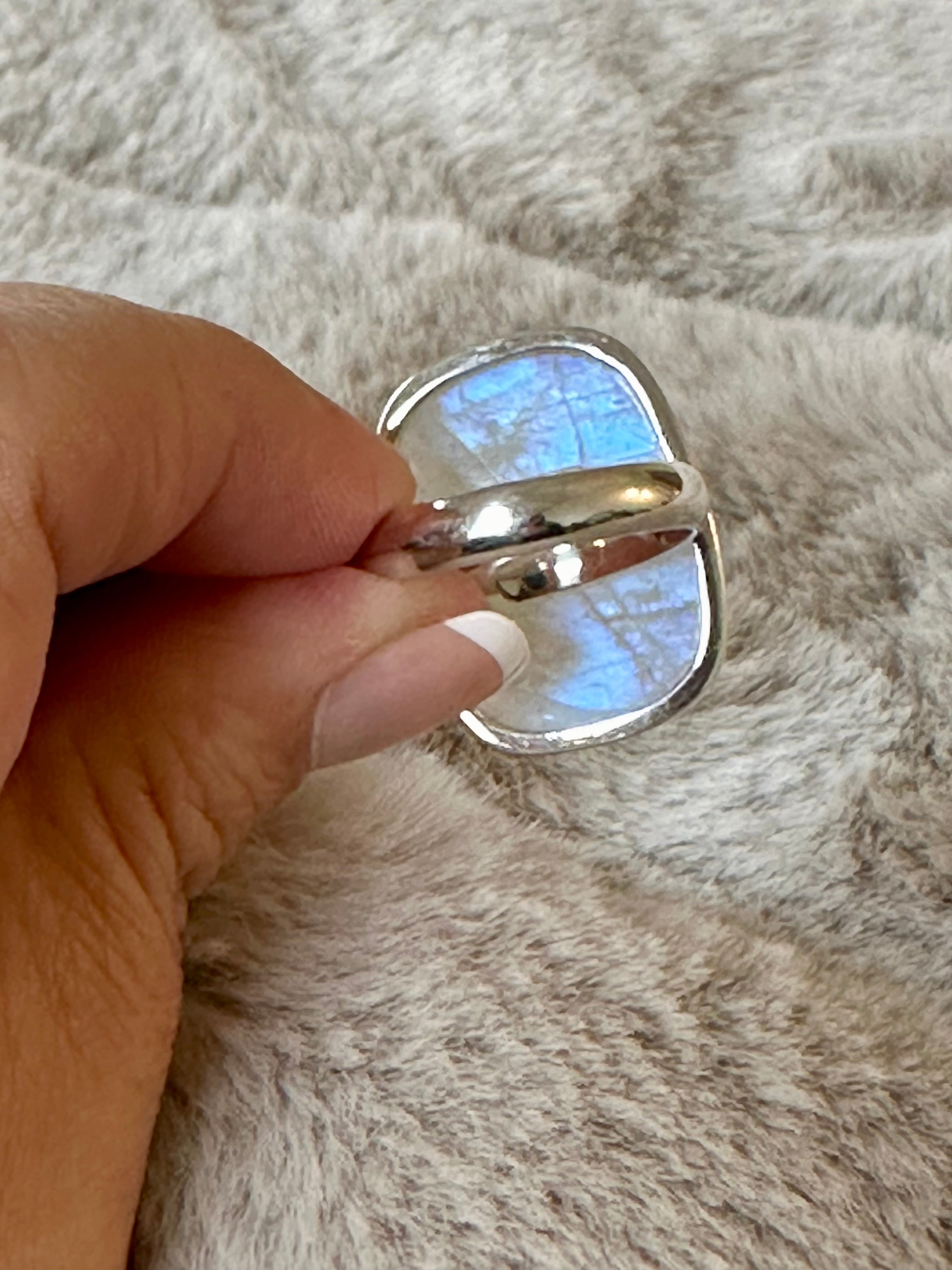 Moonstone Adjustable Silver Ring in Square-round shape.