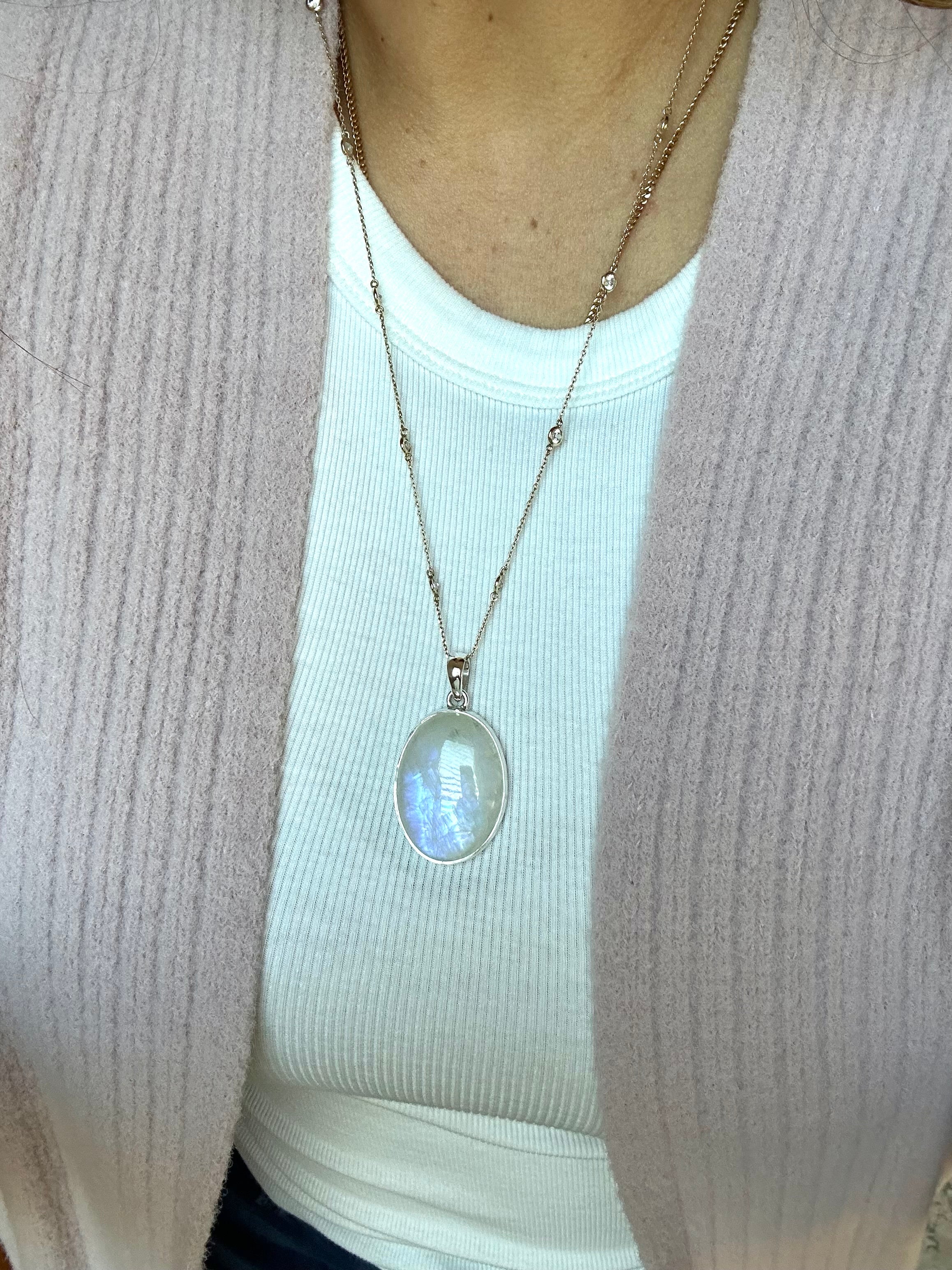 Oval Moonstone Silver Pendant.