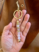 Natural Gemstone Rose Gold, Gold keychain. Rose quartz, quartz, amethyst crystal key chain.