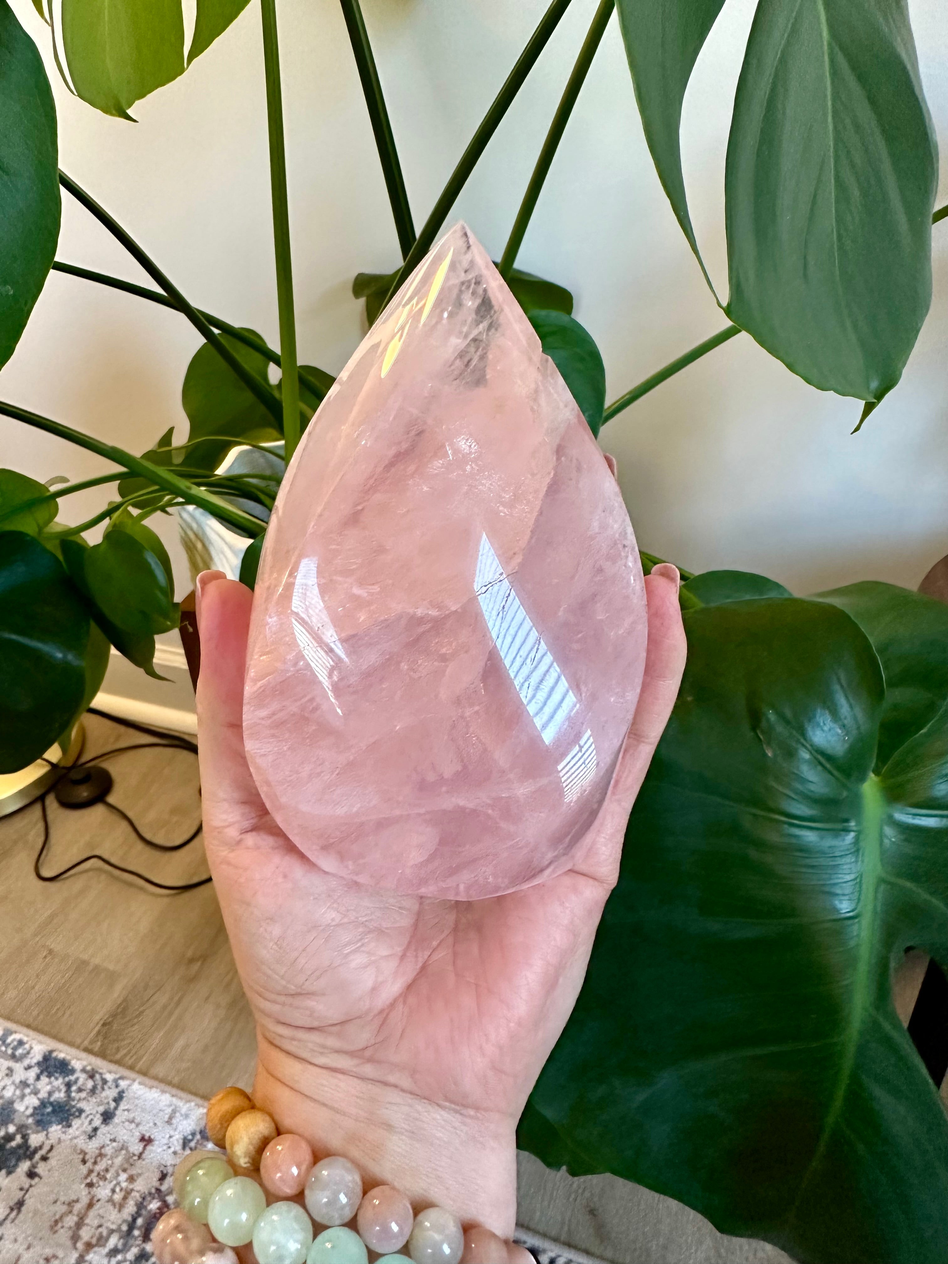 Rose Quartz large polished Flame from Brazil. 1lb 12.7oz.