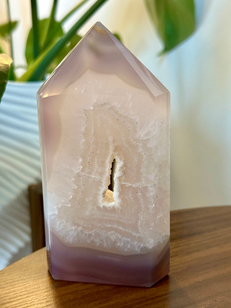 Large Lavender Agate Tower with white Druzy.